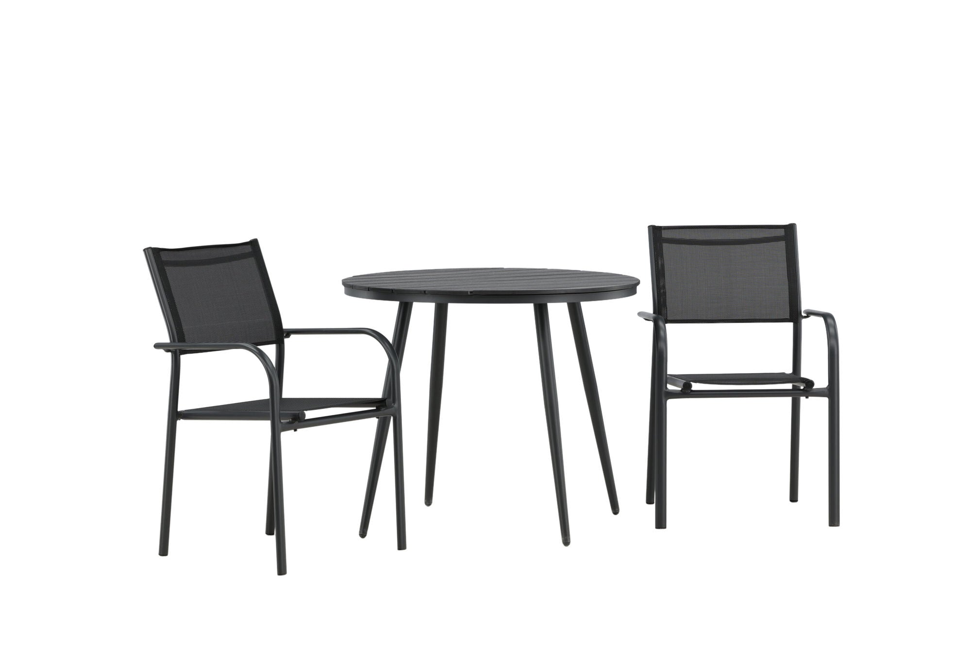 Venture Home Break - spisebord rund- Black / Black - Alu / Aintwood - 90ø _1+ Santorini Arm stol (Stackable) - Black alu / Black Textilene _2