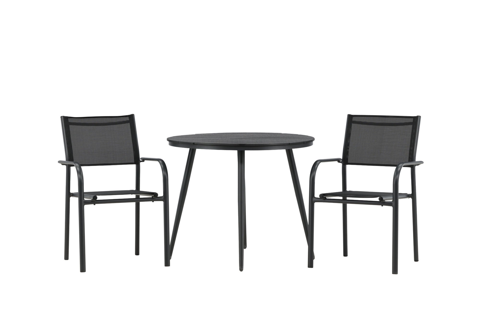 Venture Home Break - spisebord rund- Black / Black - Alu / Aintwood - 90ø _1+ Santorini Arm stol (Stackable) - Black alu / Black Textilene _2