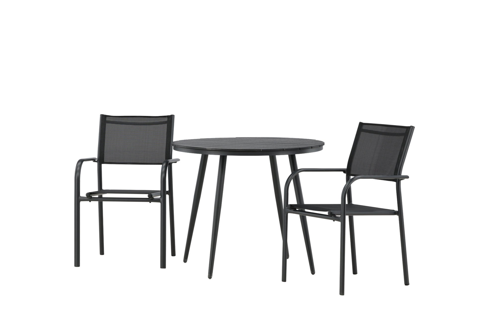 Venture Home Break - spisebord rund- Black / Black - Alu / Aintwood - 90ø _1+ Santorini Arm stol (Stackable) - Black alu / Black Textilene _2