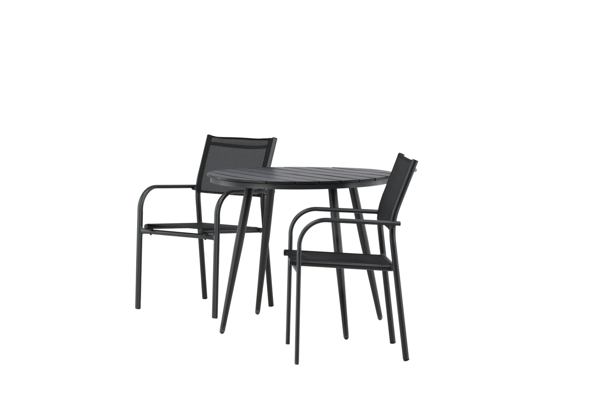 Venture Home Break - spisebord rund- Black / Black - Alu / Aintwood - 90ø _1+ Santorini Arm stol (Stackable) - Black alu / Black Textilene _2