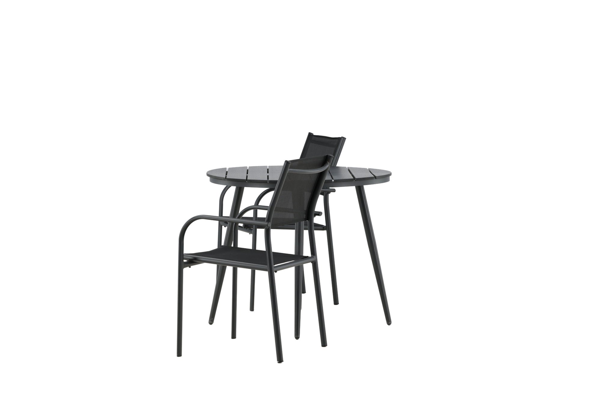 Venture Home Break - spisebord rund- Black / Black - Alu / Aintwood - 90ø _1+ Santorini Arm stol (Stackable) - Black alu / Black Textilene _2