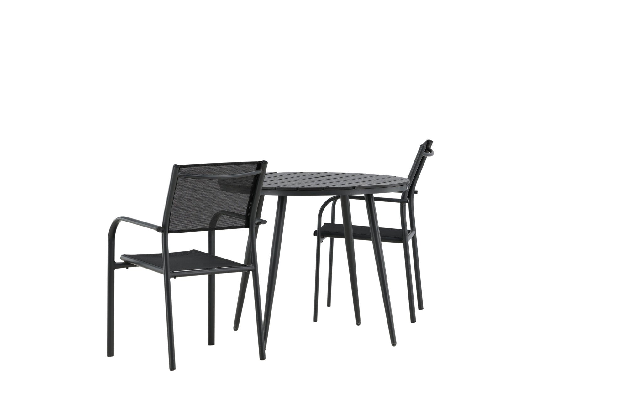 Venture Home Break - spisebord rund- Black / Black - Alu / Aintwood - 90ø _1+ Santorini Arm stol (Stackable) - Black alu / Black Textilene _2