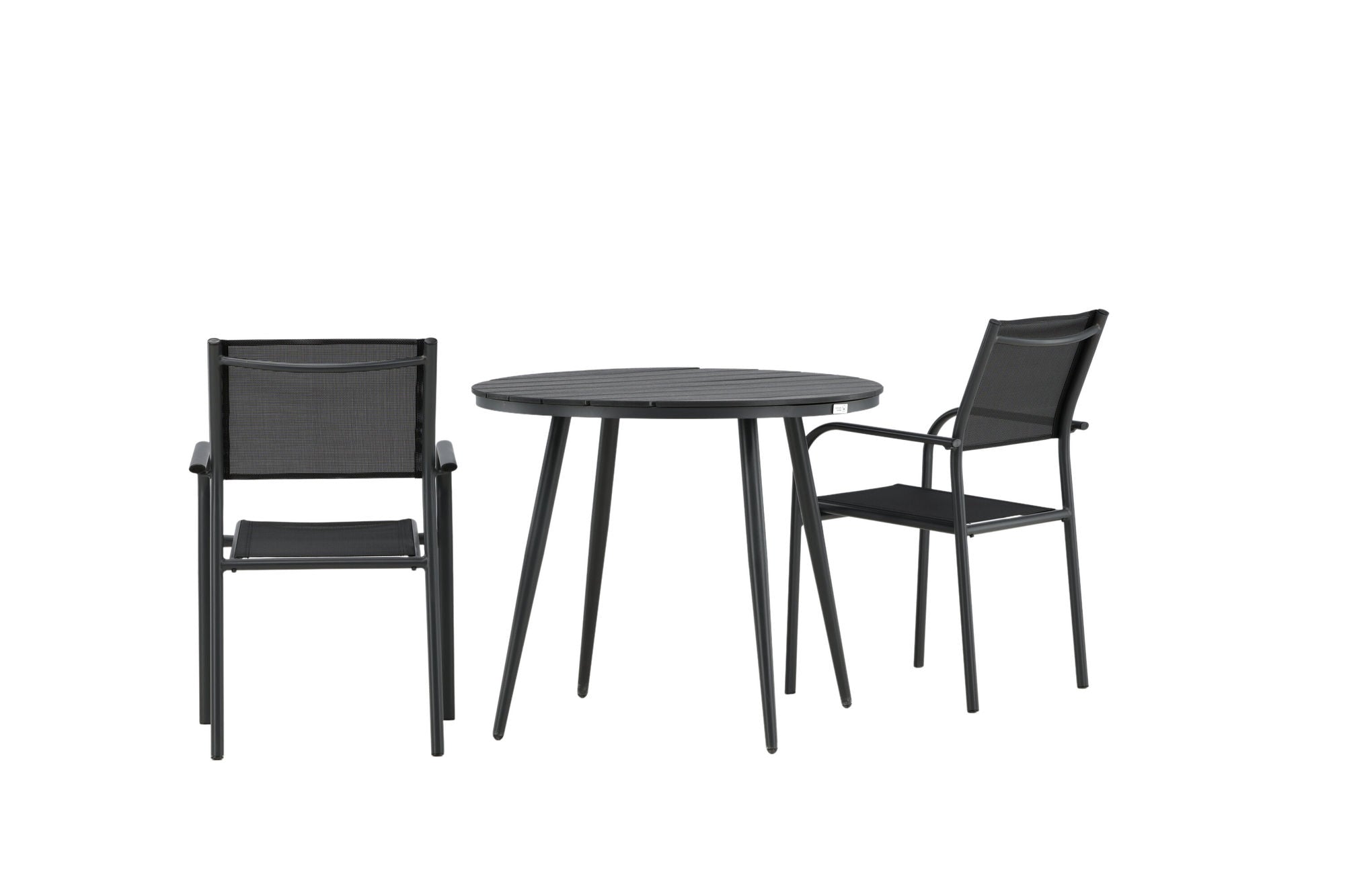 Venture Home Break - spisebord rund- Black / Black - Alu / Aintwood - 90ø _1+ Santorini Arm stol (Stackable) - Black alu / Black Textilene _2