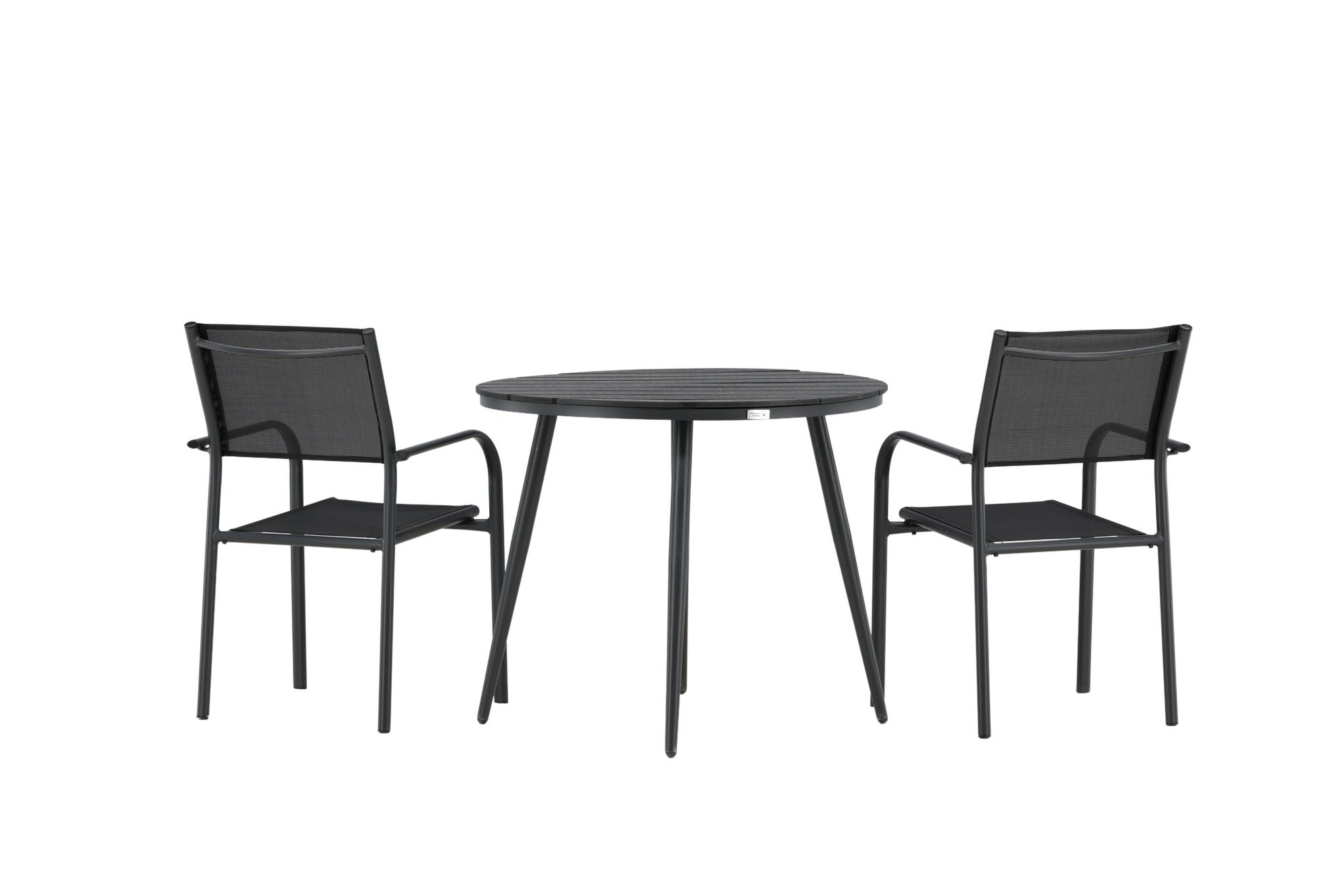 Venture Home Break - spisebord rund- Black / Black - Alu / Aintwood - 90ø _1+ Santorini Arm stol (Stackable) - Black alu / Black Textilene _2