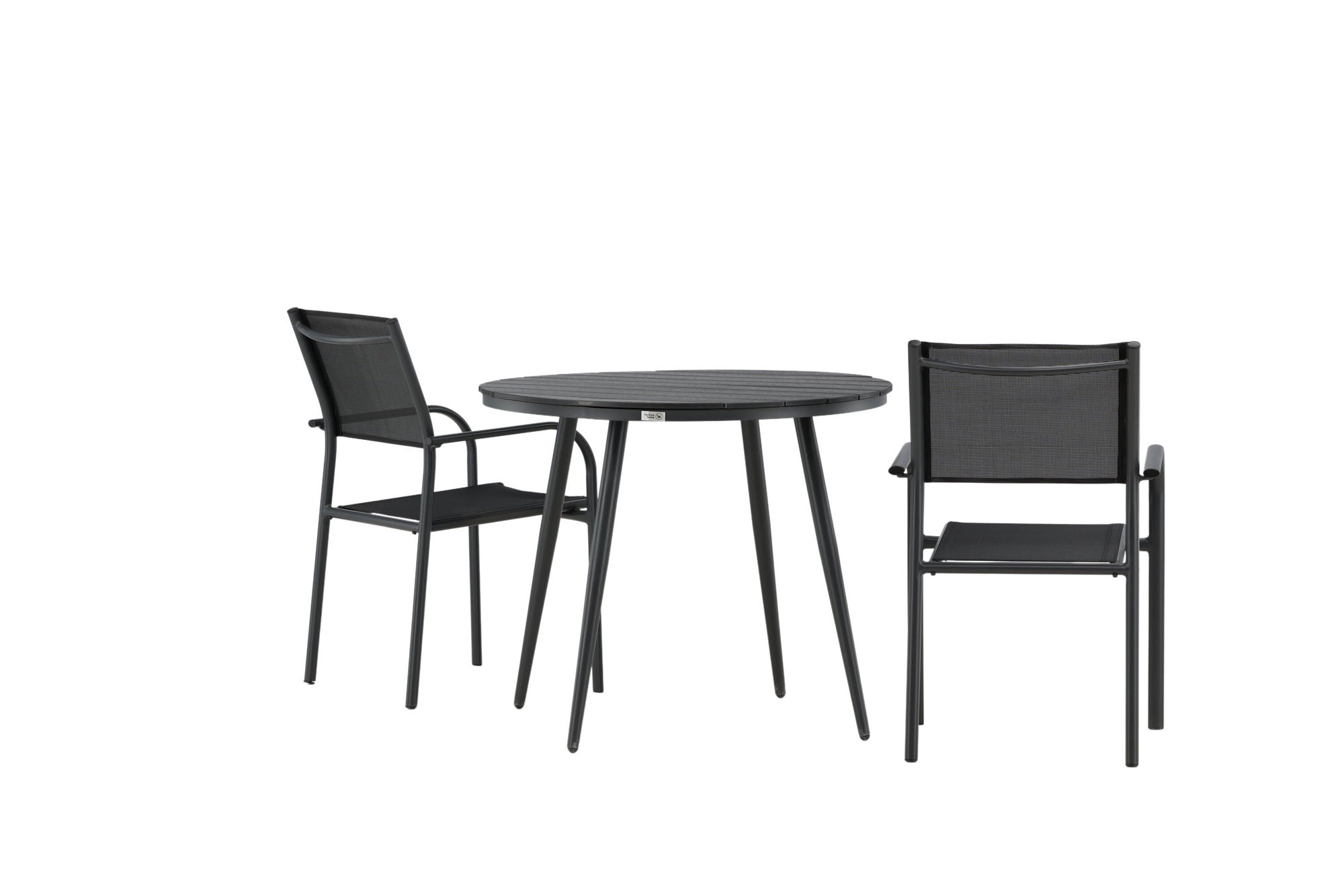 Venture Home Break - spisebord rund- Black / Black - Alu / Aintwood - 90ø _1+ Santorini Arm stol (Stackable) - Black alu / Black Textilene _2
