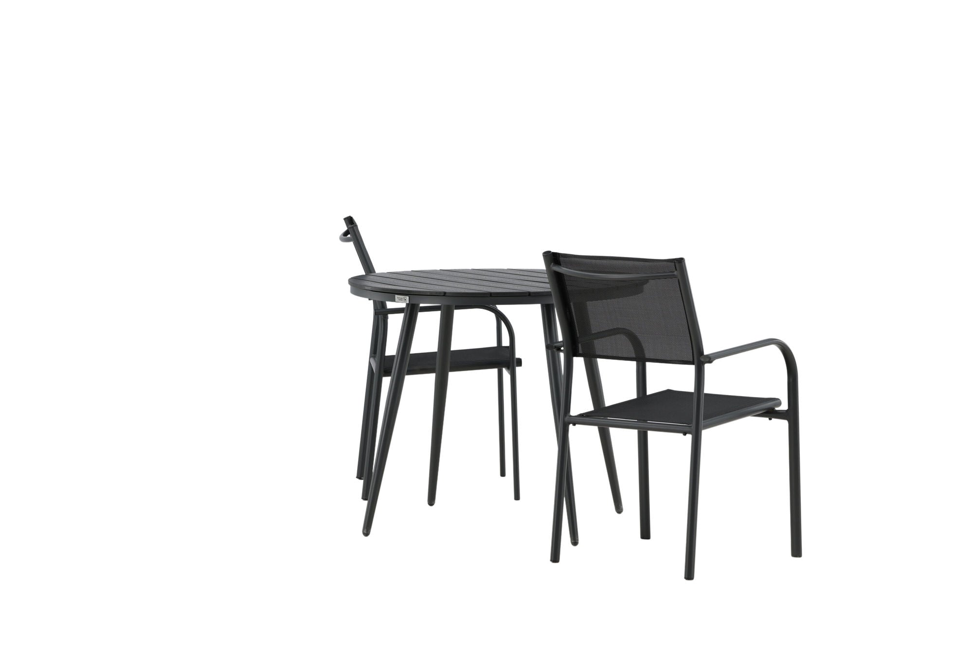 Venture Home Break - spisebord rund- Black / Black - Alu / Aintwood - 90ø _1+ Santorini Arm stol (Stackable) - Black alu / Black Textilene _2