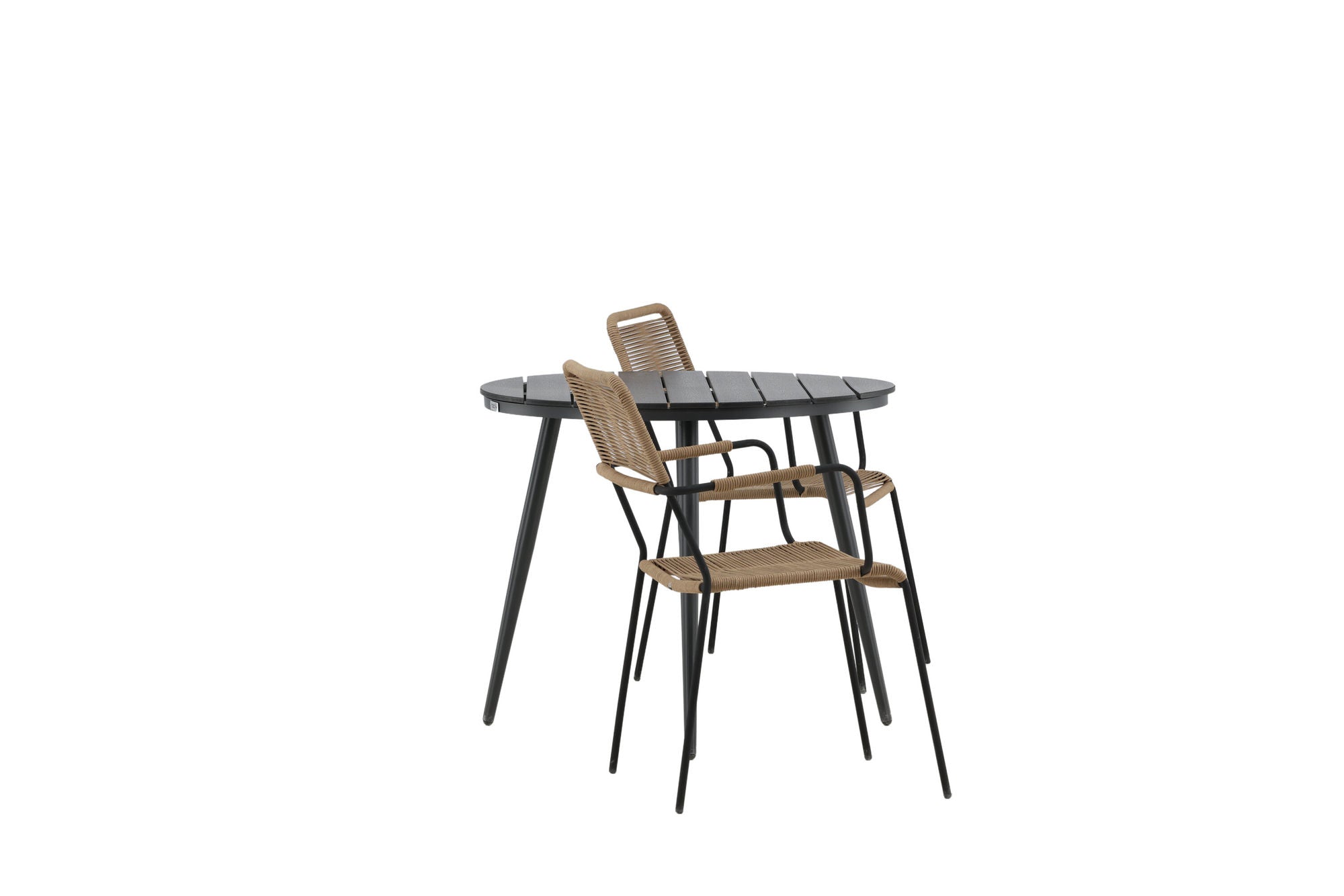 Venture Home Break - spisebord rund- Black / Black - Alu / Aintwood - 90ø _1+ Lindos - Armchair - Black Alu / Latte Rope _2
