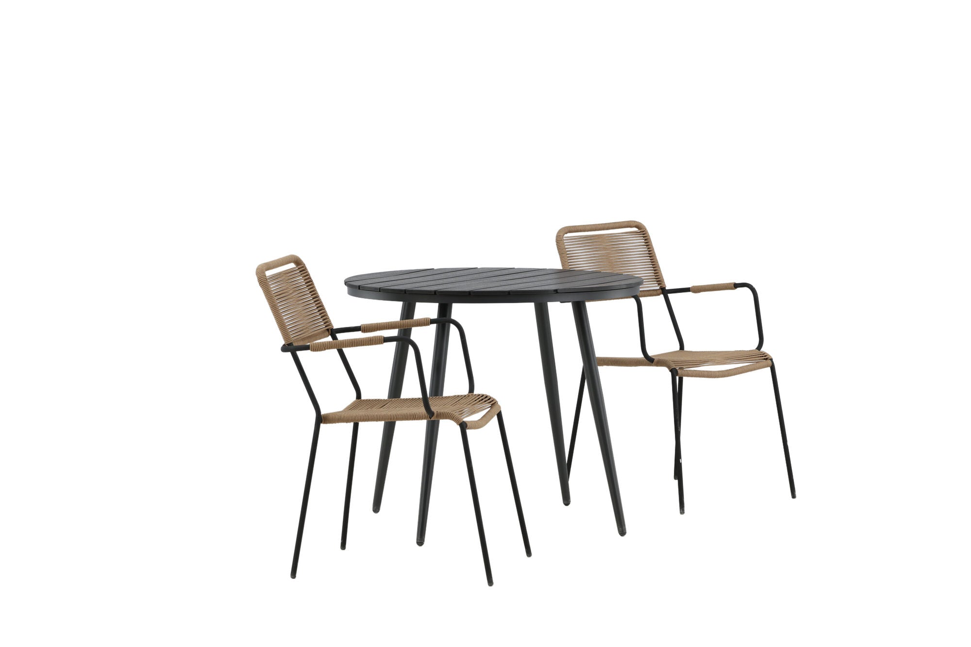Venture Home Break - spisebord rund- Black / Black - Alu / Aintwood - 90ø _1+ Lindos - Armchair - Black Alu / Latte Rope _2