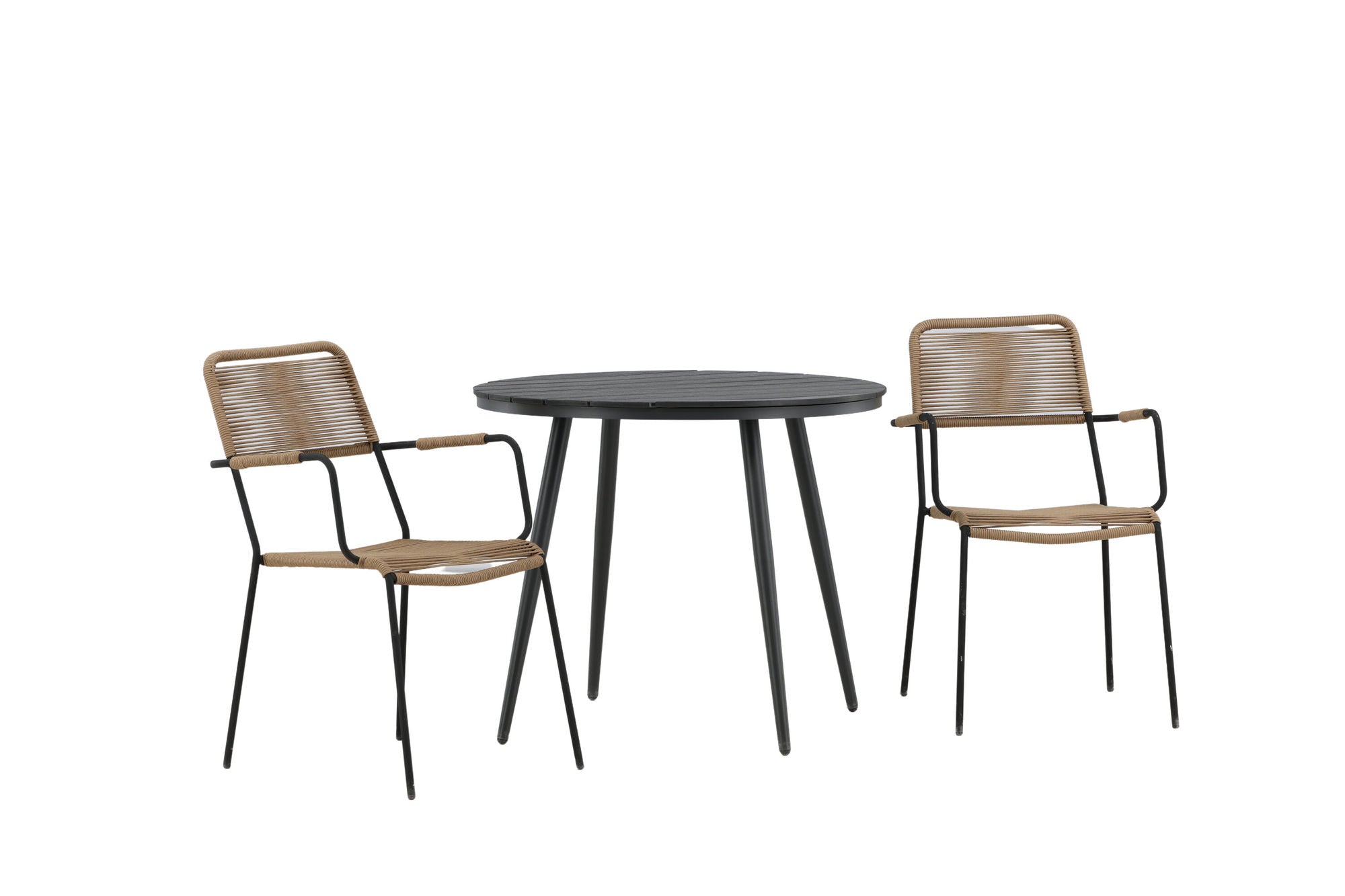 Venture Home Break - spisebord rund- Black / Black - Alu / Aintwood - 90ø _1+ Lindos - Armchair - Black Alu / Latte Rope _2