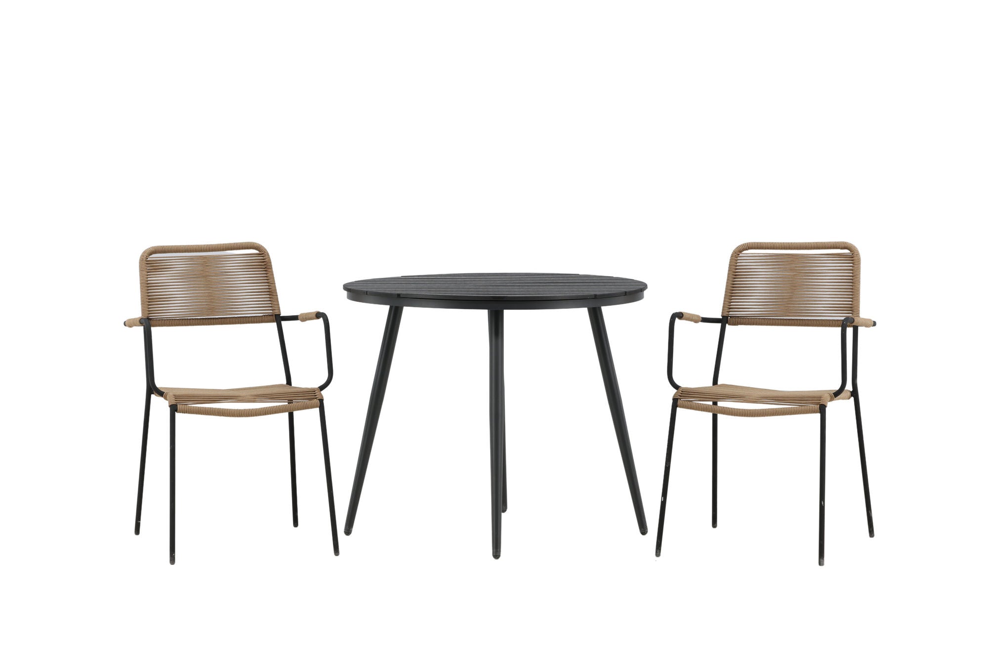 Venture Home Break - spisebord rund- Black / Black - Alu / Aintwood - 90ø _1+ Lindos - Armchair - Black Alu / Latte Rope _2