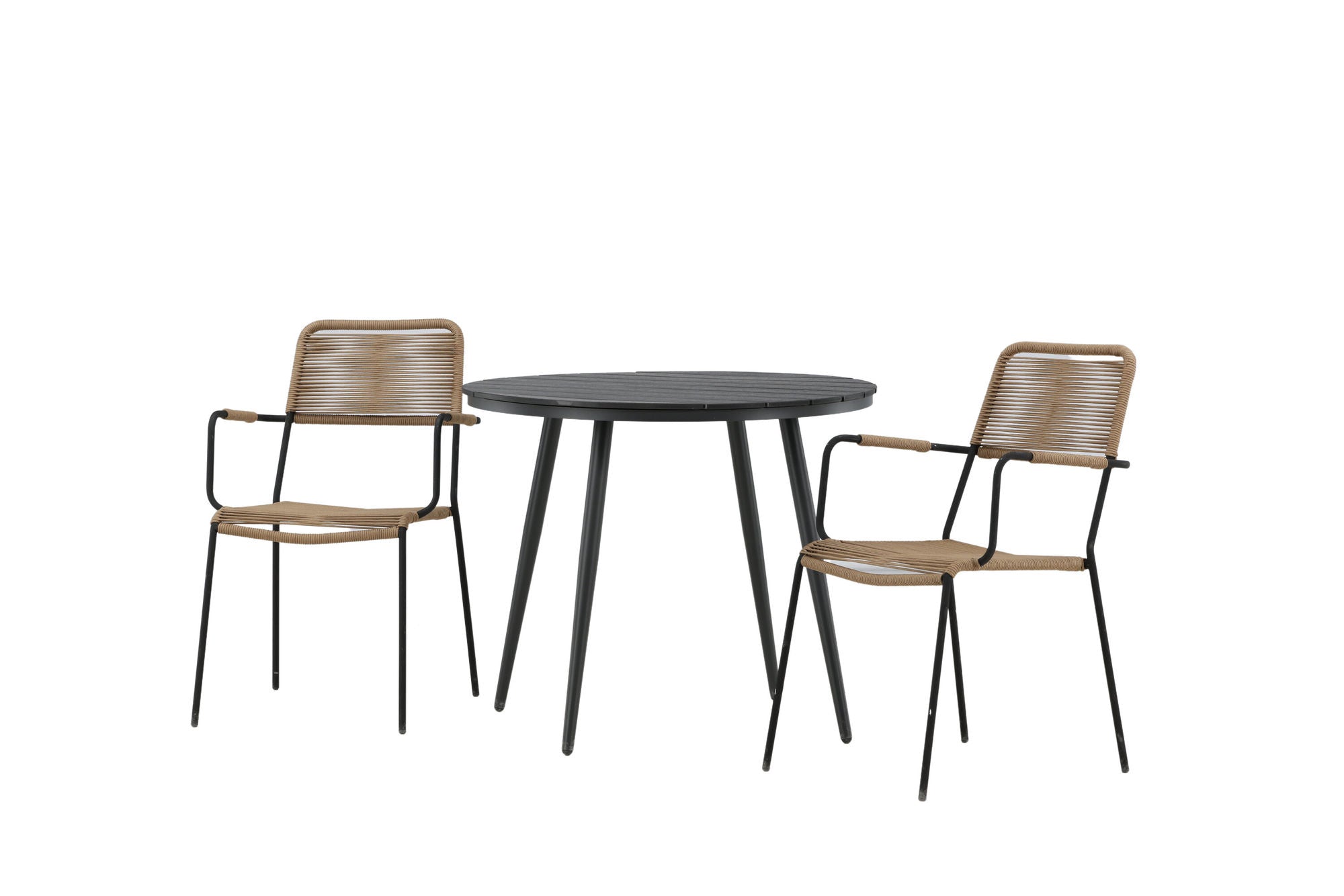 Venture Home Break - spisebord rund- Black / Black - Alu / Aintwood - 90ø _1+ Lindos - Armchair - Black Alu / Latte Rope _2