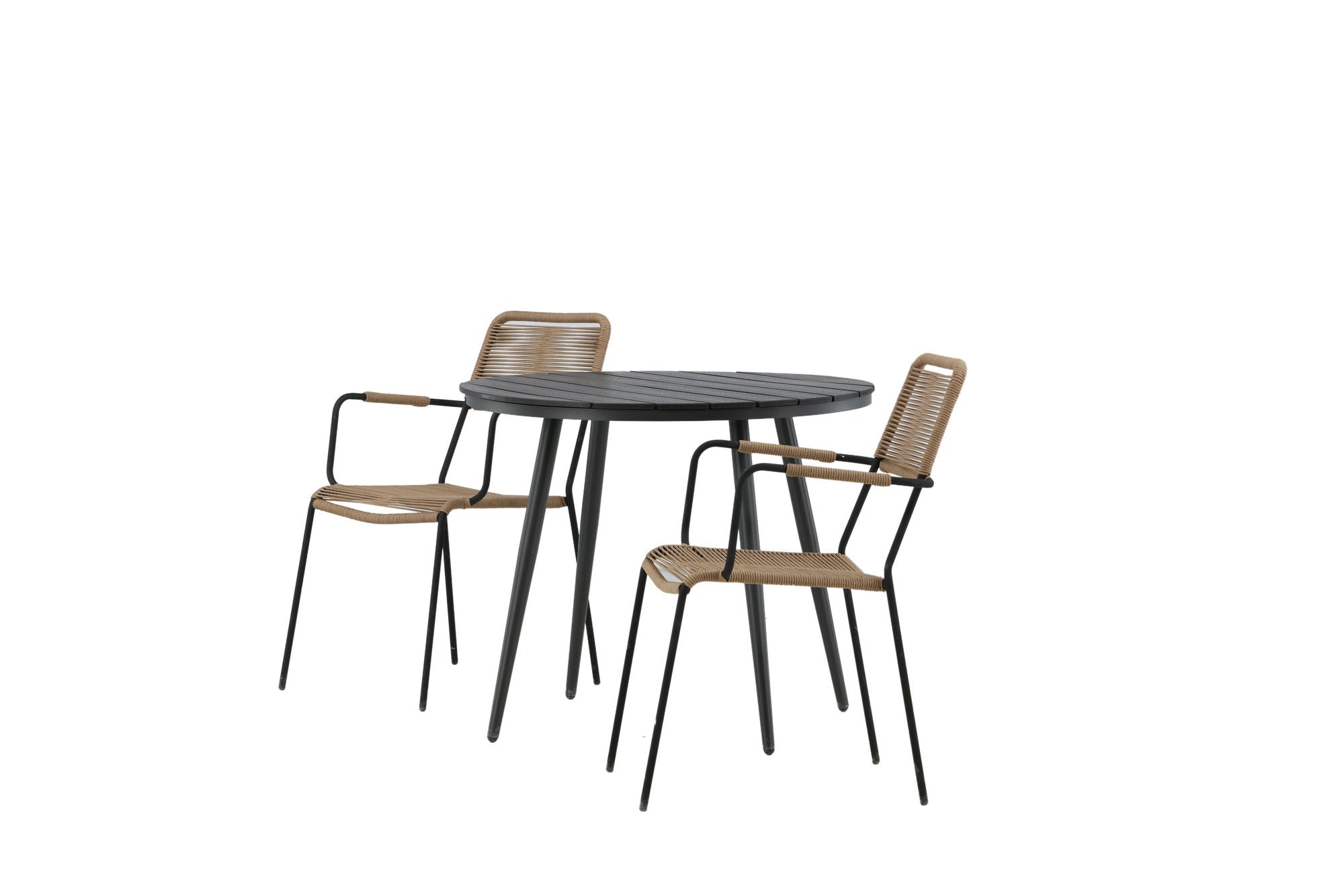 Venture Home Break - spisebord rund- Black / Black - Alu / Aintwood - 90ø _1+ Lindos - Armchair - Black Alu / Latte Rope _2