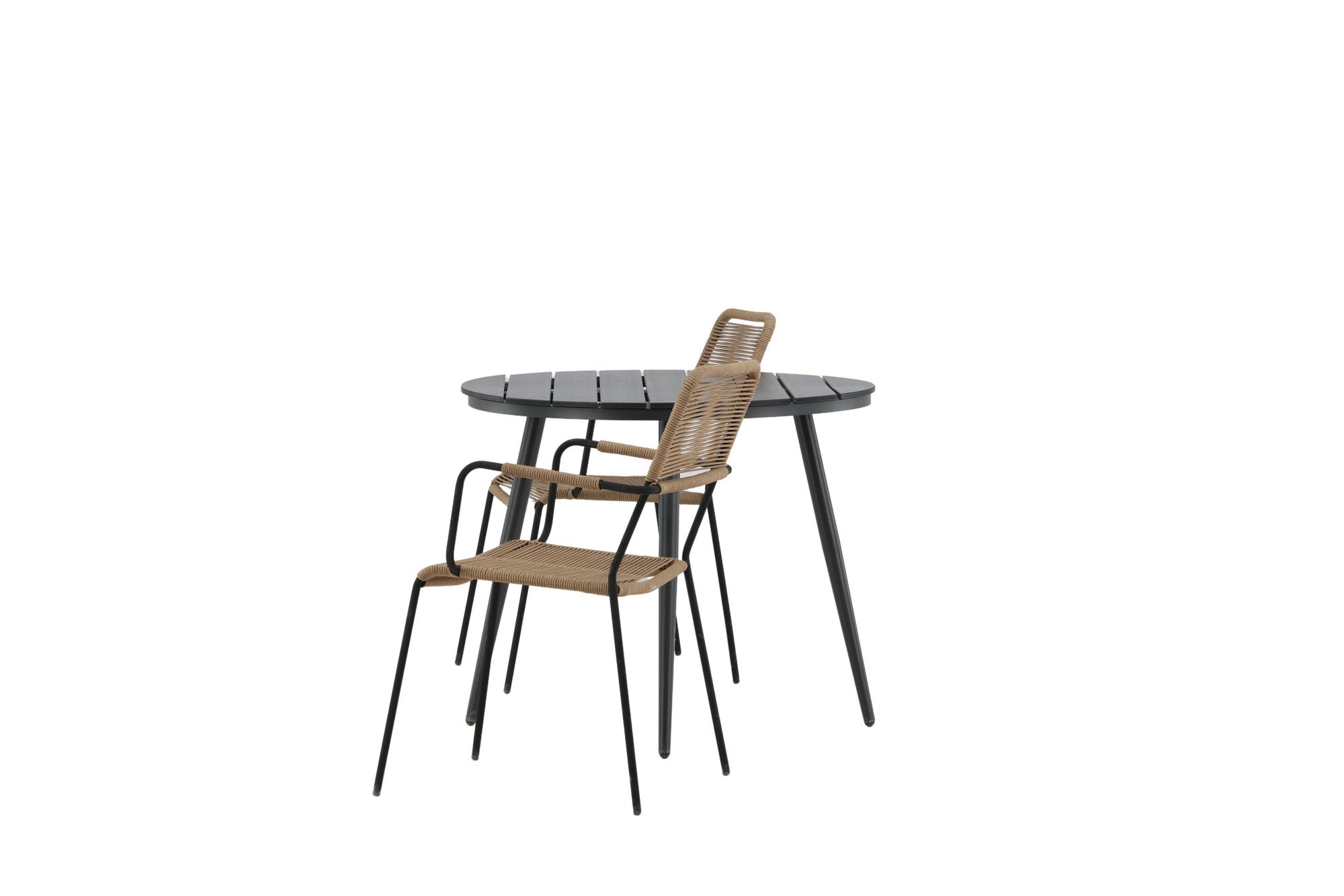 Venture Home Break - spisebord rund- Black / Black - Alu / Aintwood - 90ø _1+ Lindos - Armchair - Black Alu / Latte Rope _2
