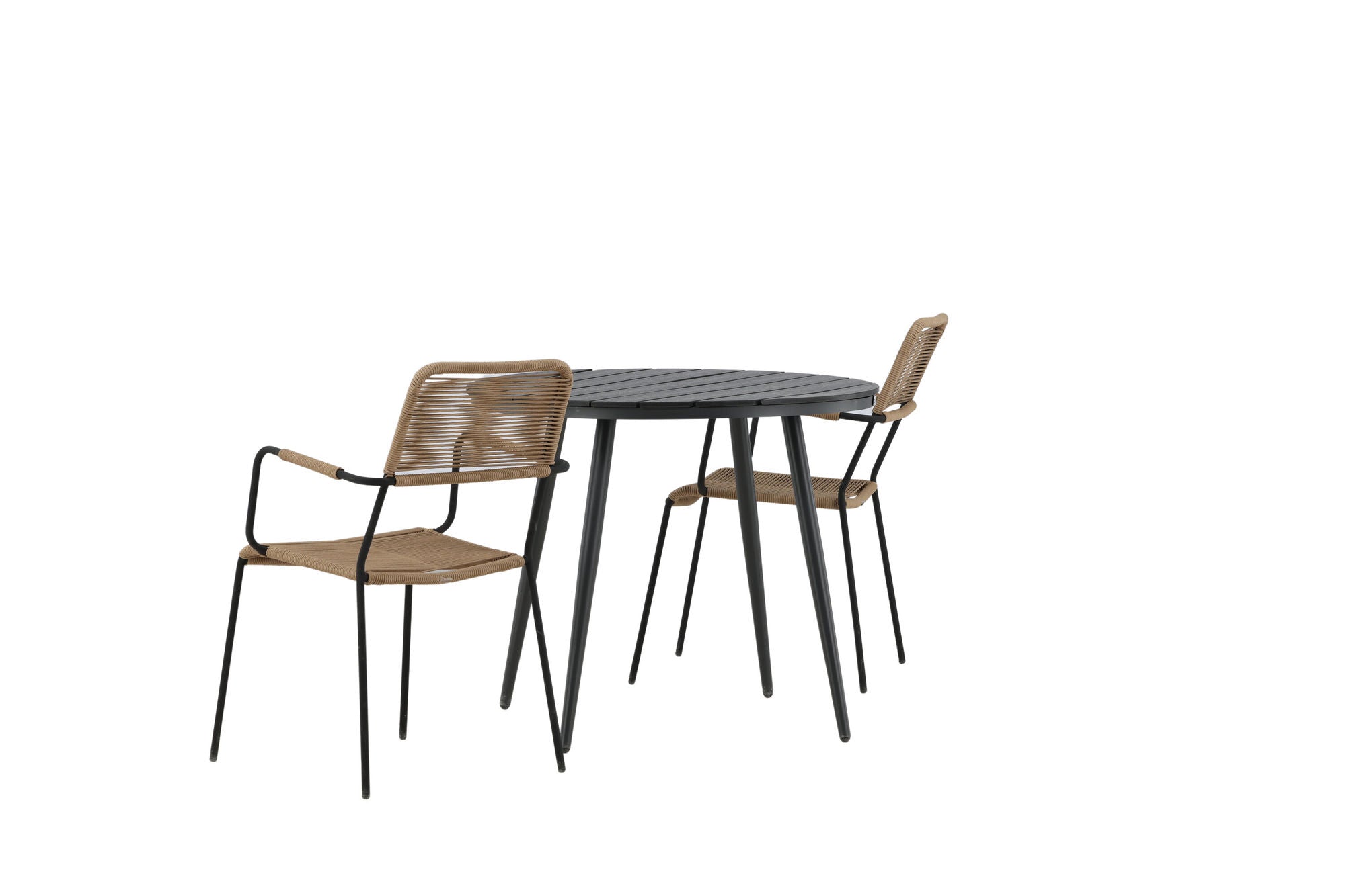 Venture Home Break - spisebord rund- Black / Black - Alu / Aintwood - 90ø _1+ Lindos - Armchair - Black Alu / Latte Rope _2