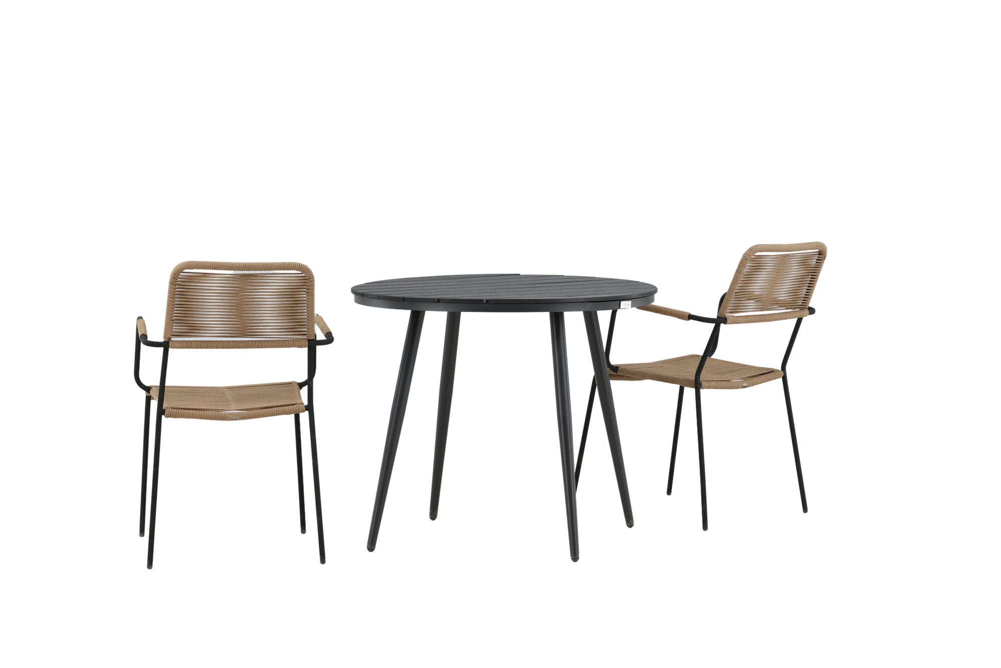 Venture Home Break - spisebord rund- Black / Black - Alu / Aintwood - 90ø _1+ Lindos - Armchair - Black Alu / Latte Rope _2