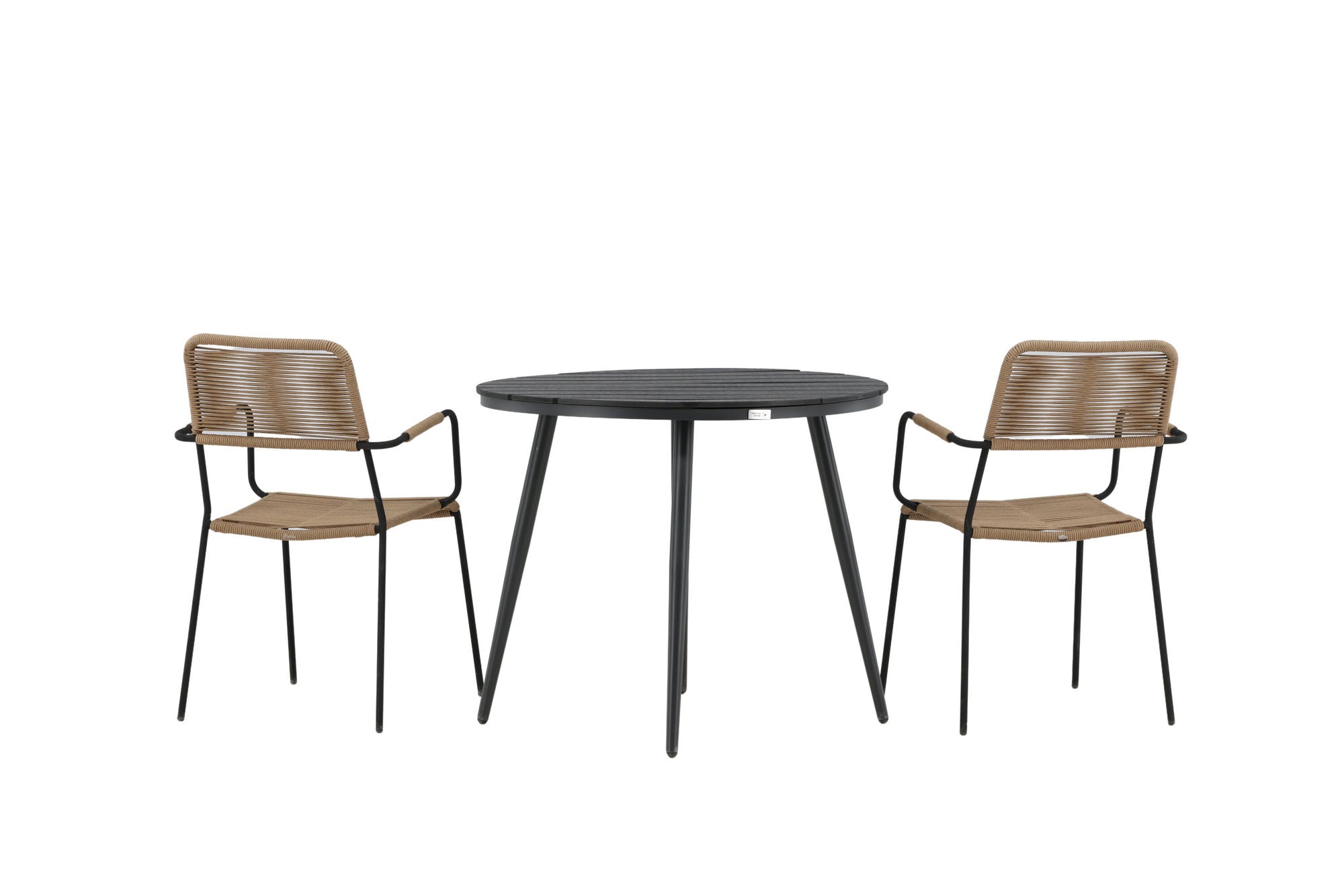 Venture Home Break - spisebord rund- Black / Black - Alu / Aintwood - 90ø _1+ Lindos - Armchair - Black Alu / Latte Rope _2