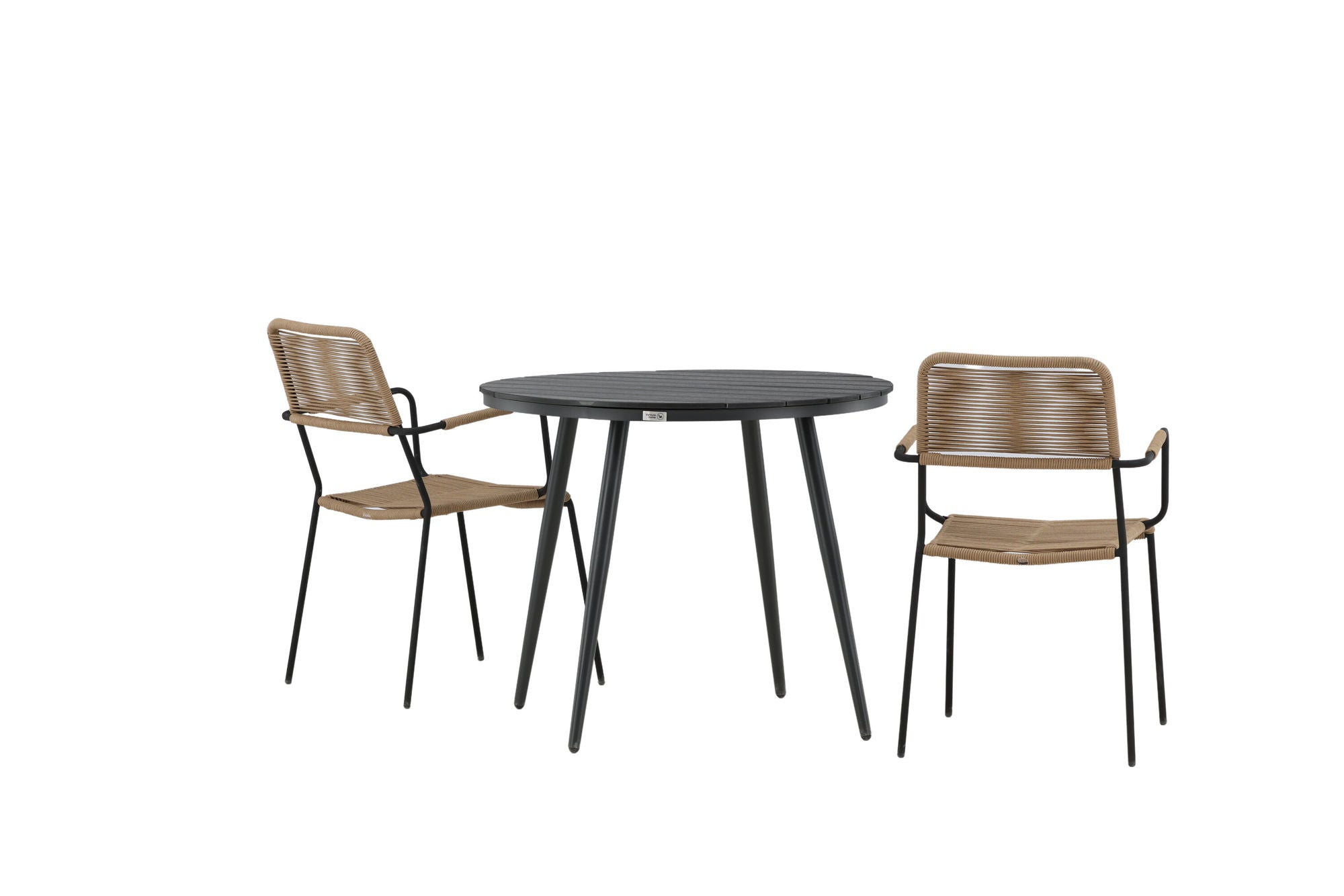 Venture Home Break - spisebord rund- Black / Black - Alu / Aintwood - 90ø _1+ Lindos - Armchair - Black Alu / Latte Rope _2
