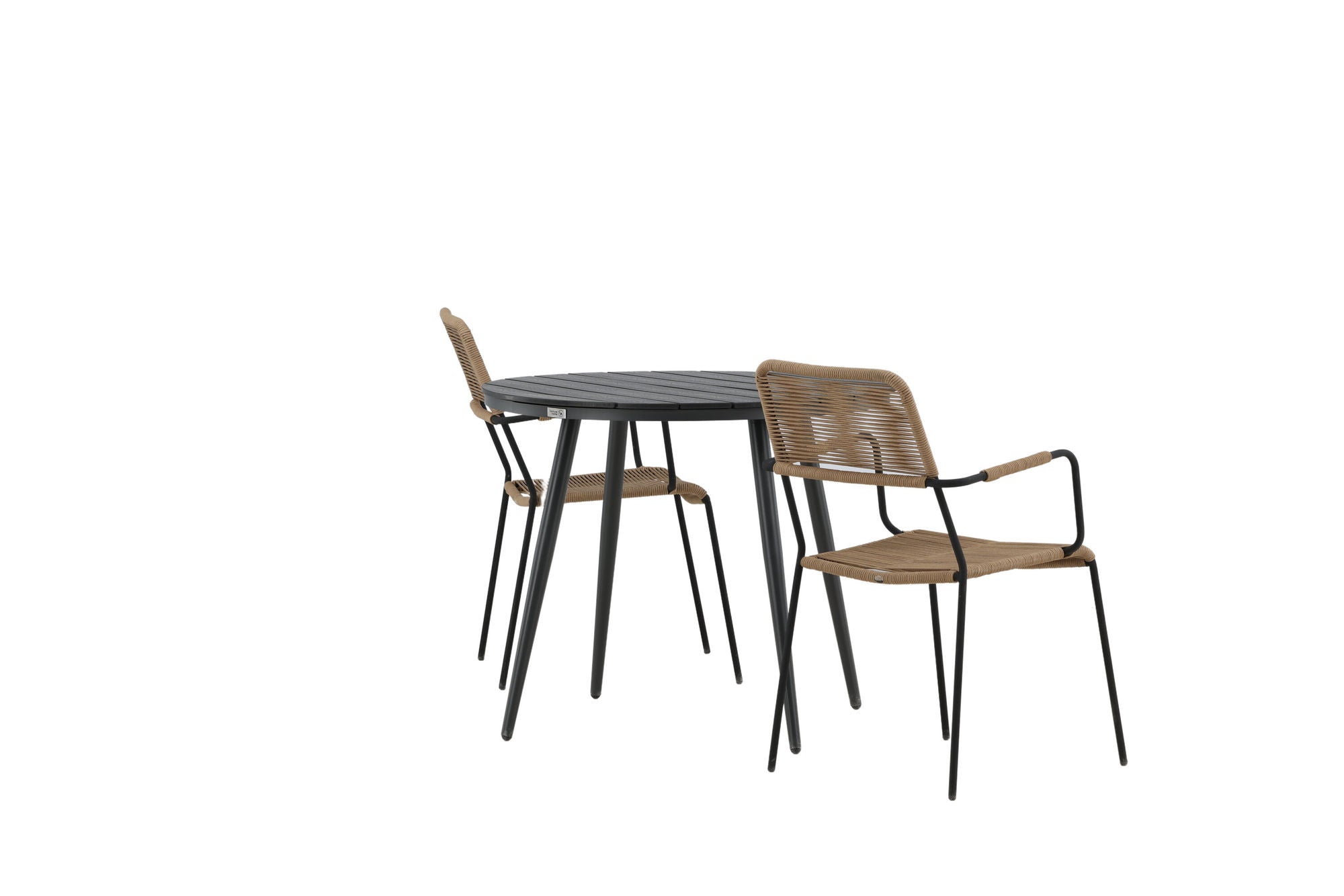 Venture Home Break - spisebord rund- Black / Black - Alu / Aintwood - 90ø _1+ Lindos - Armchair - Black Alu / Latte Rope _2