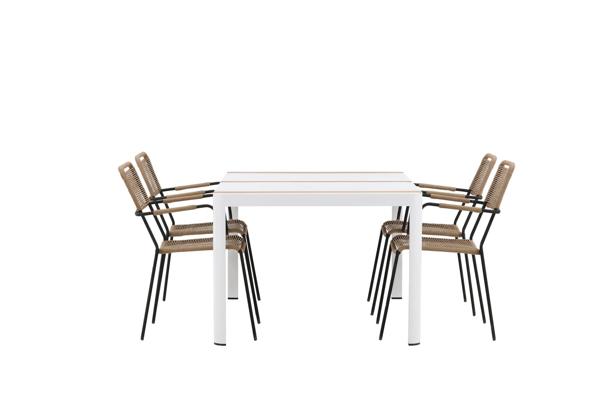 Venture Home Togo - spisebord- White / Teak - Allu / Teak - 150*100 _1+ Lindos - Armchair - Black Alu / Latte Rope _4