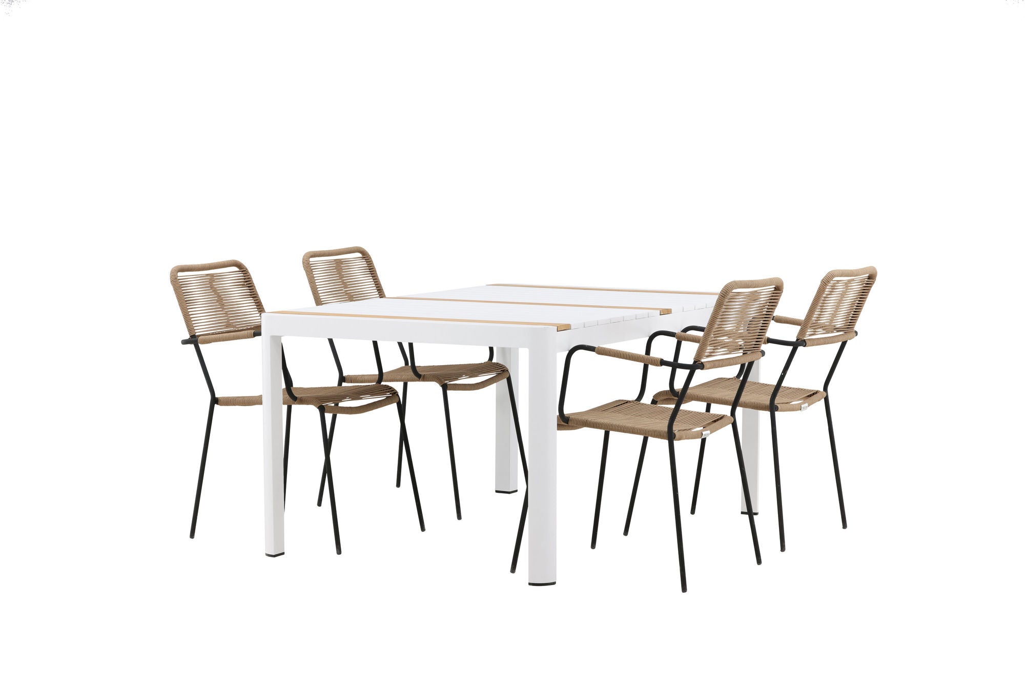 Venture Home Togo - spisebord- White / Teak - Allu / Teak - 150*100 _1+ Lindos - Armchair - Black Alu / Latte Rope _4