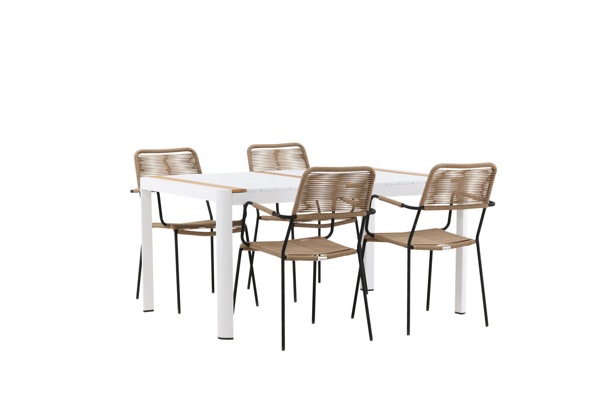 Venture Home Togo - spisebord- White / Teak - Allu / Teak - 150*100 _1+ Lindos - Armchair - Black Alu / Latte Rope _4