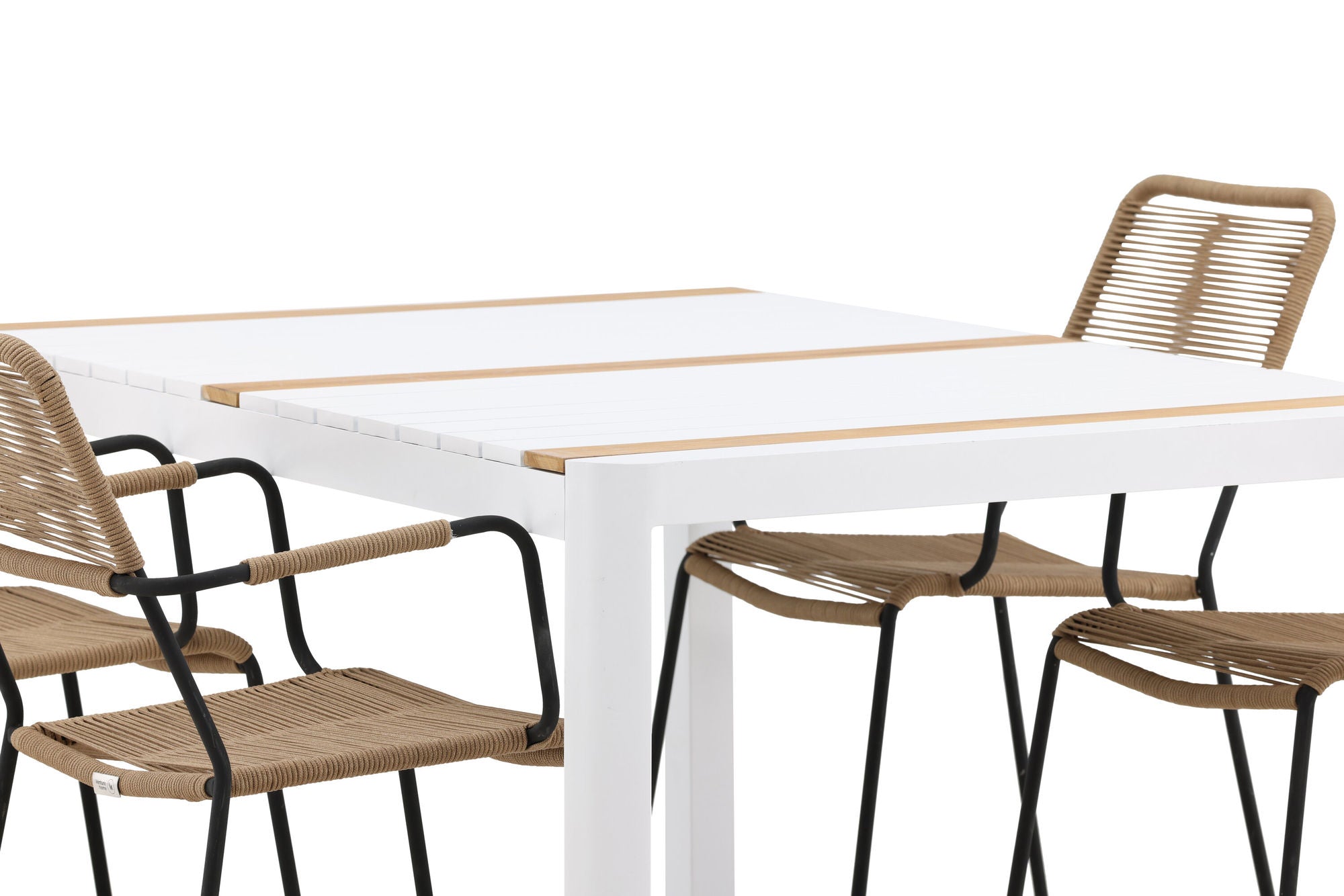 Venture Home Togo - spisebord- White / Teak - Allu / Teak - 150*100 _1+ Lindos - Armchair - Black Alu / Latte Rope _4
