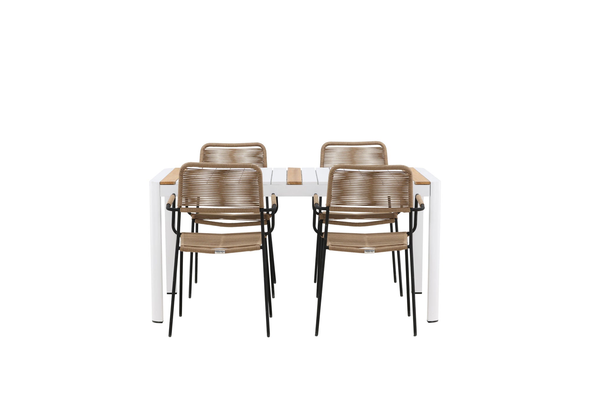 Venture Home Togo - spisebord- White / Teak - Allu / Teak - 150*100 _1+ Lindos - Armchair - Black Alu / Latte Rope _4
