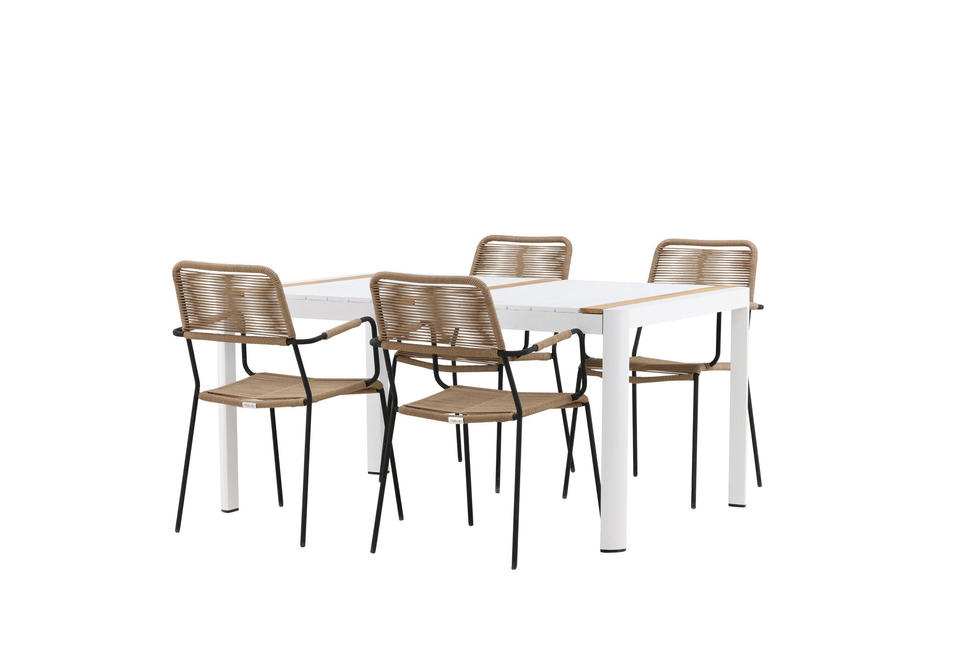 Venture Home Togo - spisebord- White / Teak - Allu / Teak - 150*100 _1+ Lindos - Armchair - Black Alu / Latte Rope _4