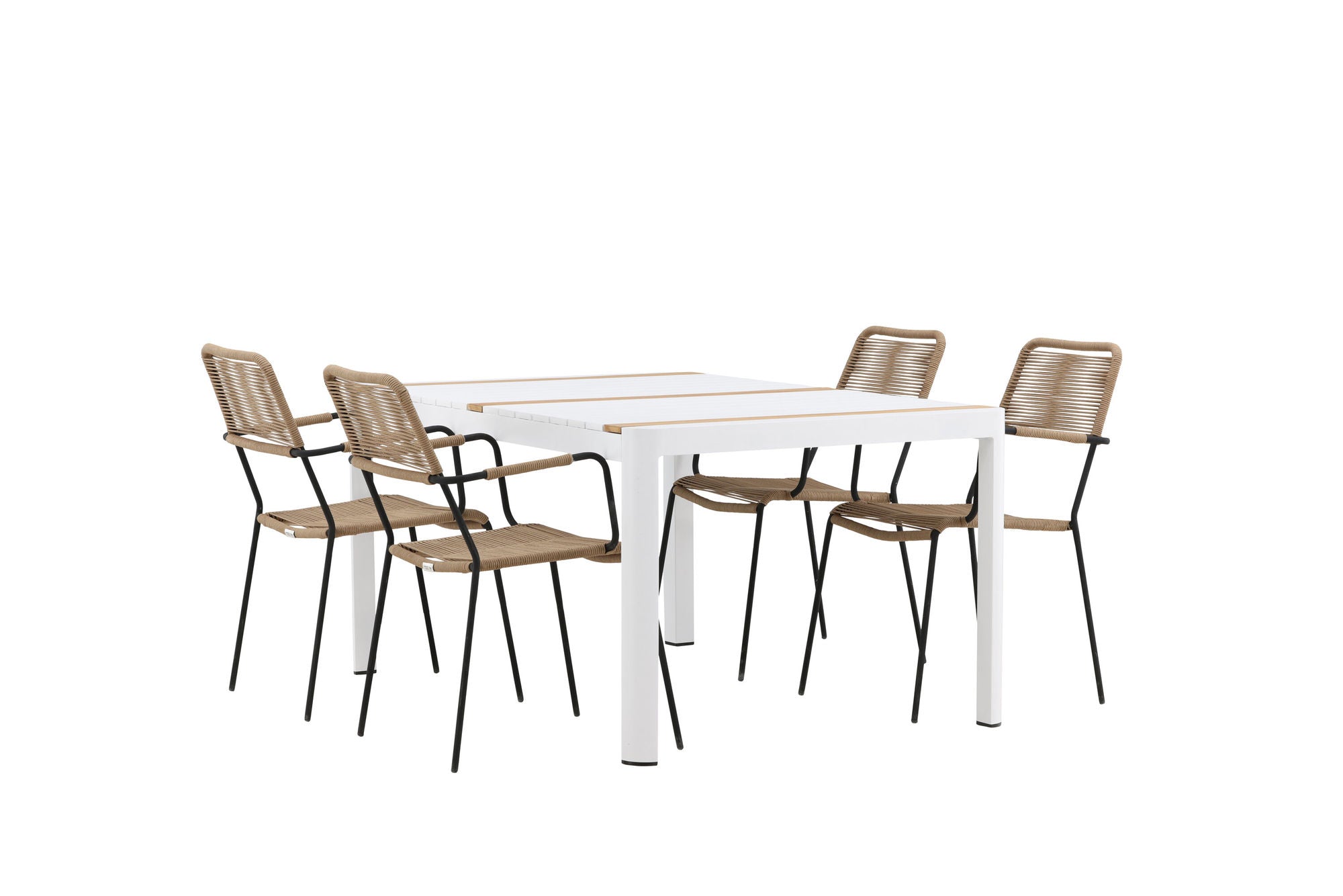 Venture Home Togo - spisebord- White / Teak - Allu / Teak - 150*100 _1+ Lindos - Armchair - Black Alu / Latte Rope _4