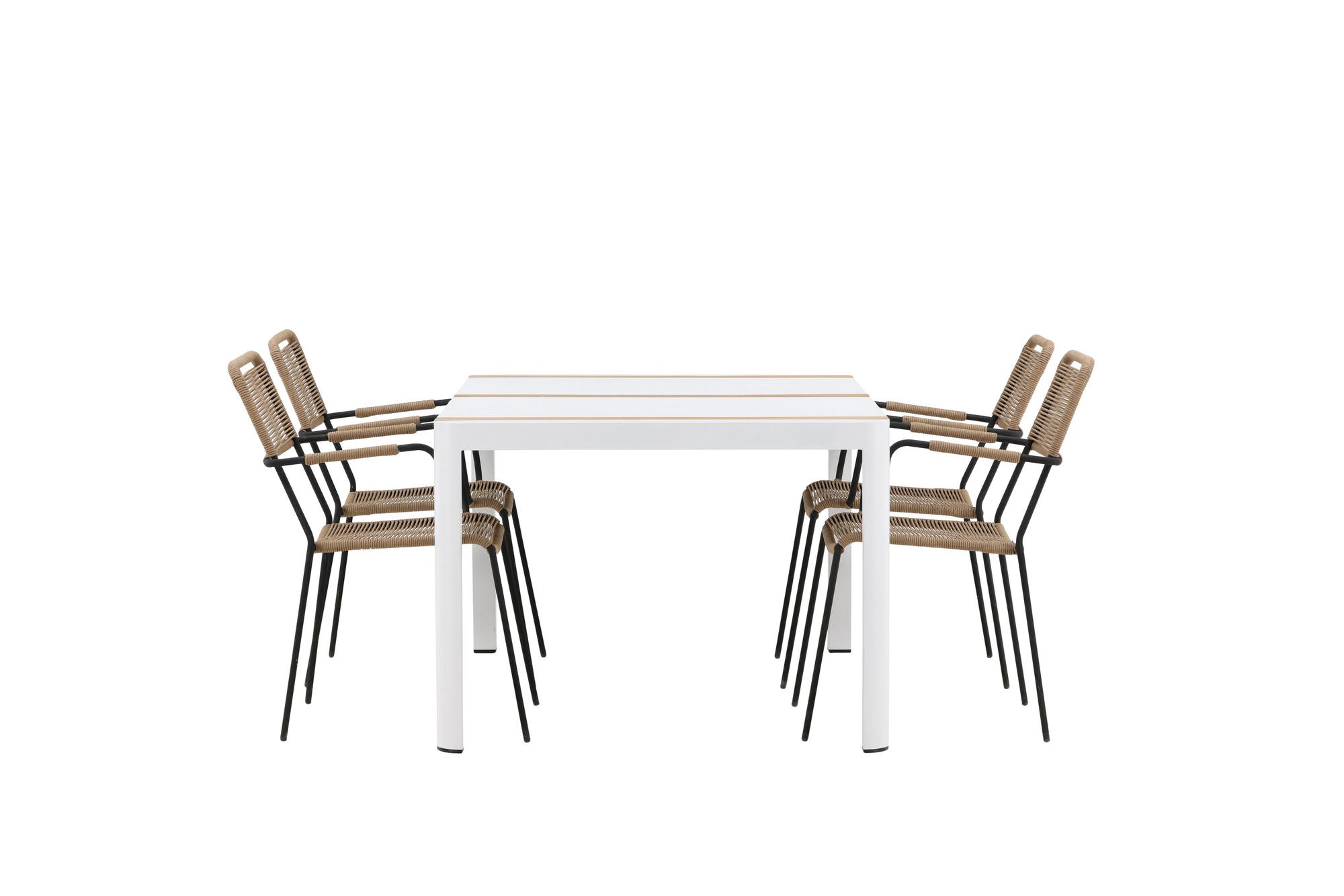 Venture Home Togo - spisebord- White / Teak - Allu / Teak - 150*100 _1+ Lindos - Armchair - Black Alu / Latte Rope _4