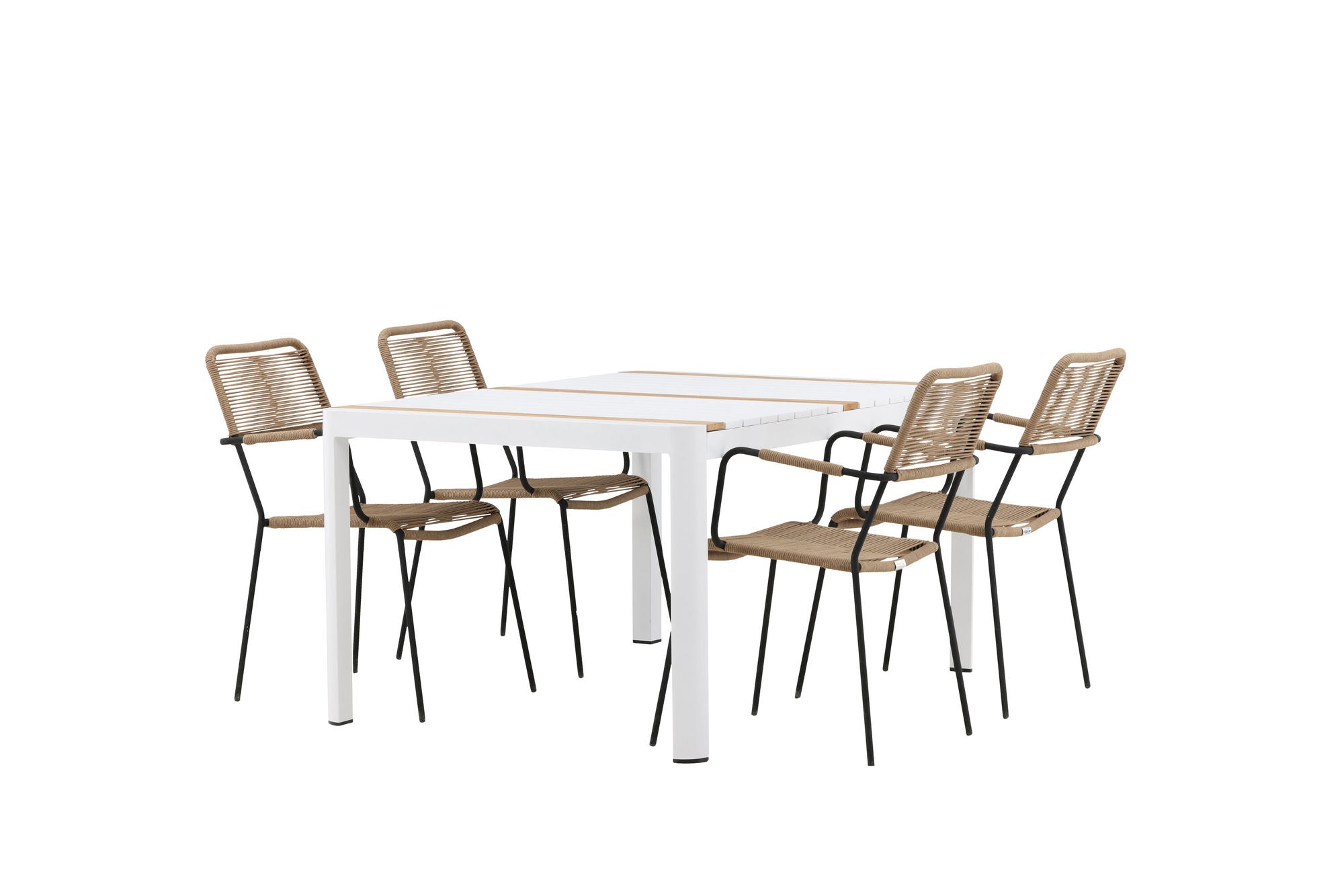Venture Home Togo - spisebord- White / Teak - Allu / Teak - 150*100 _1+ Lindos - Armchair - Black Alu / Latte Rope _4