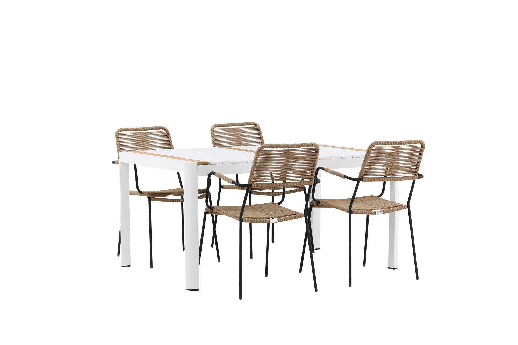 Venture Home Togo - spisebord- White / Teak - Allu / Teak - 150*100 _1+ Lindos - Armchair - Black Alu / Latte Rope _4