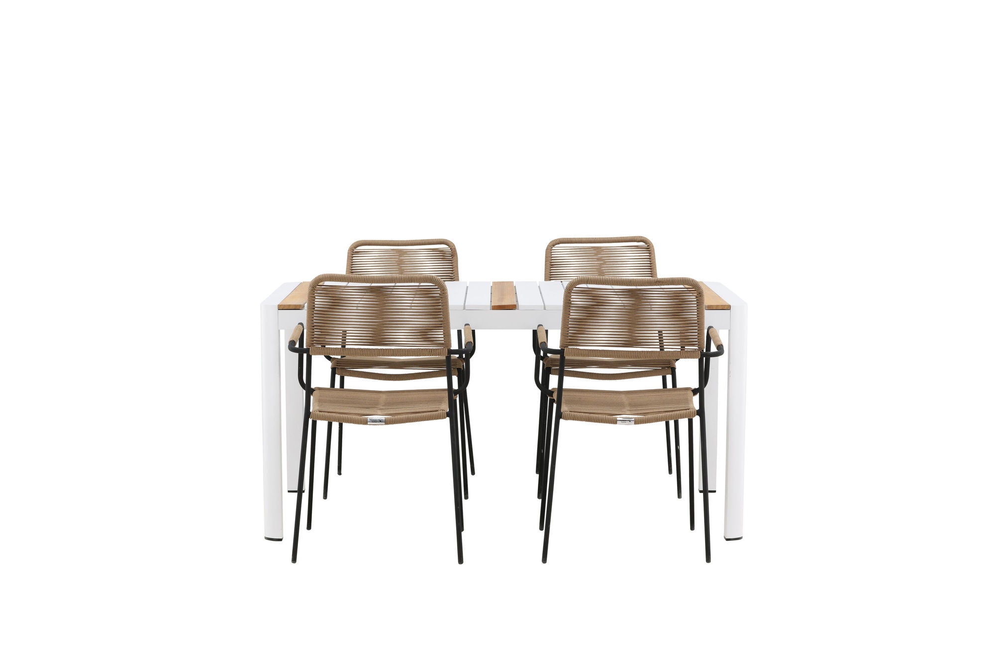 Venture Home Togo - spisebord- White / Teak - Allu / Teak - 150*100 _1+ Lindos - Armchair - Black Alu / Latte Rope _4