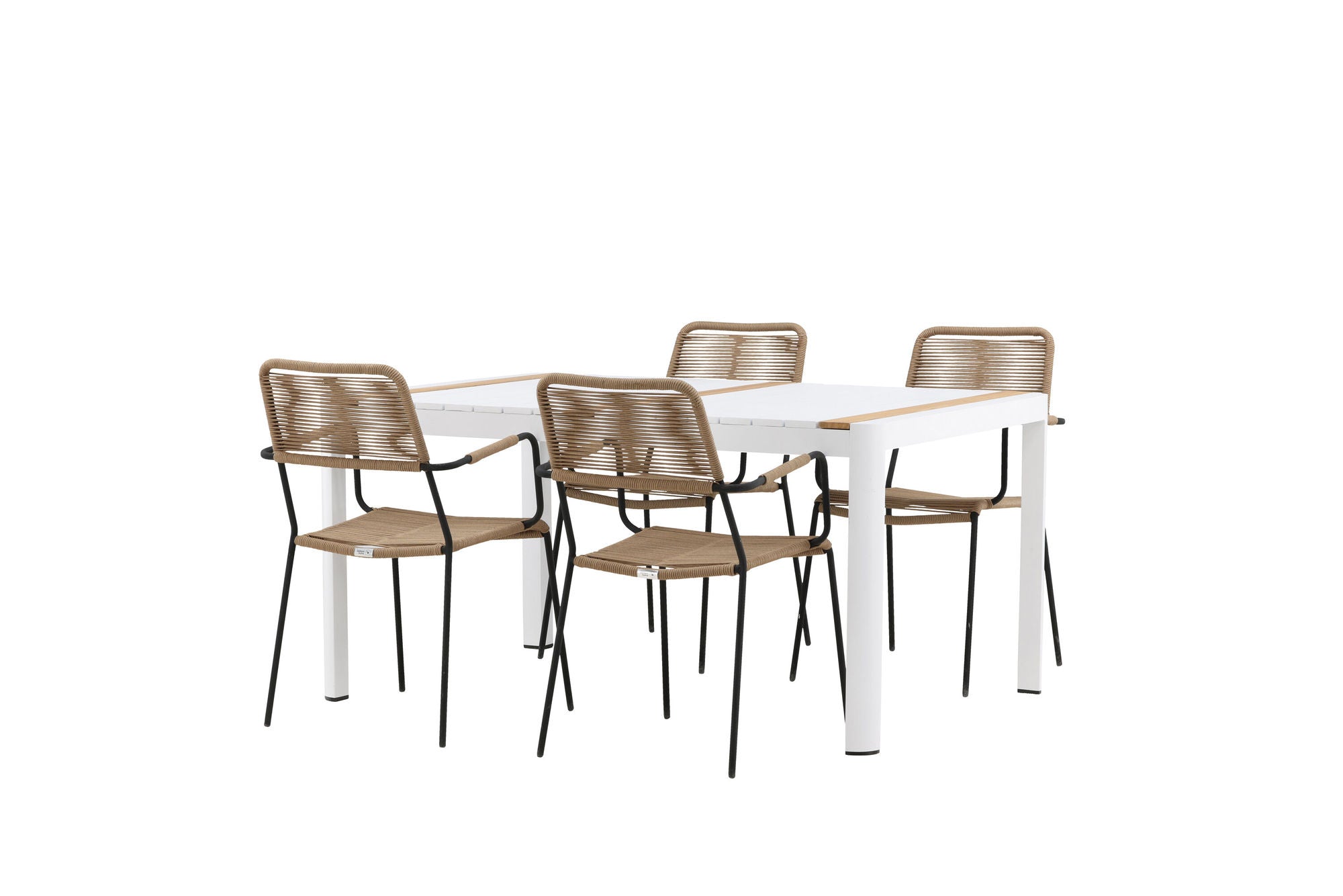 Venture Home Togo - spisebord- White / Teak - Allu / Teak - 150*100 _1+ Lindos - Armchair - Black Alu / Latte Rope _4