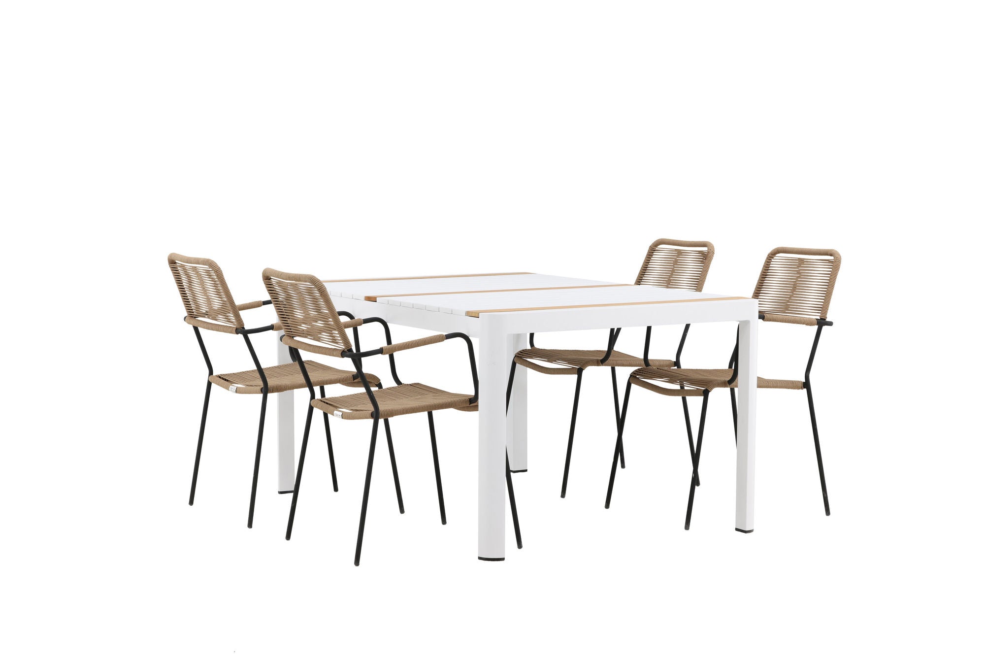 Venture Home Togo - spisebord- White / Teak - Allu / Teak - 150*100 _1+ Lindos - Armchair - Black Alu / Latte Rope _4