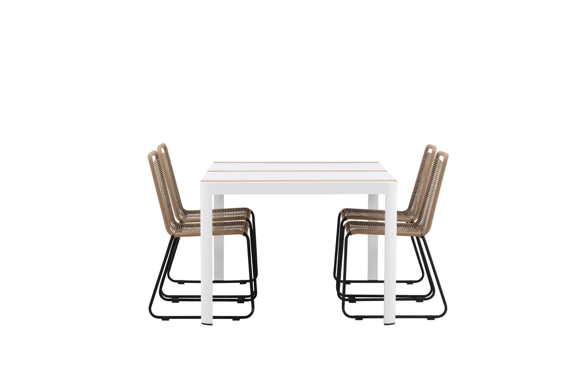 Venture Home Togo - spisebord- White / Teak - Allu / Teak - 150*100 _1+ Lindos Stacking stol - Black Alu / Latte Rope _4
