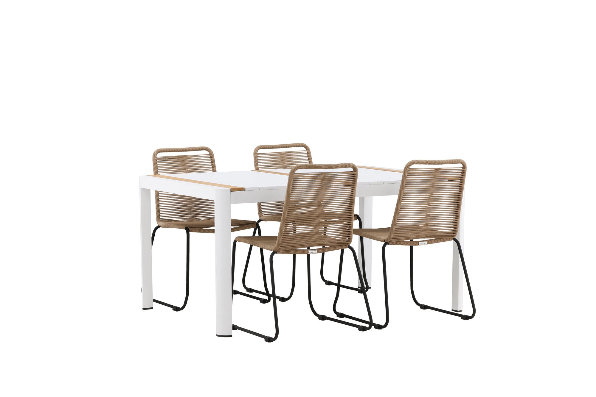 Venture Home Togo - spisebord- White / Teak - Allu / Teak - 150*100 _1+ Lindos Stacking stol - Black Alu / Latte Rope _4
