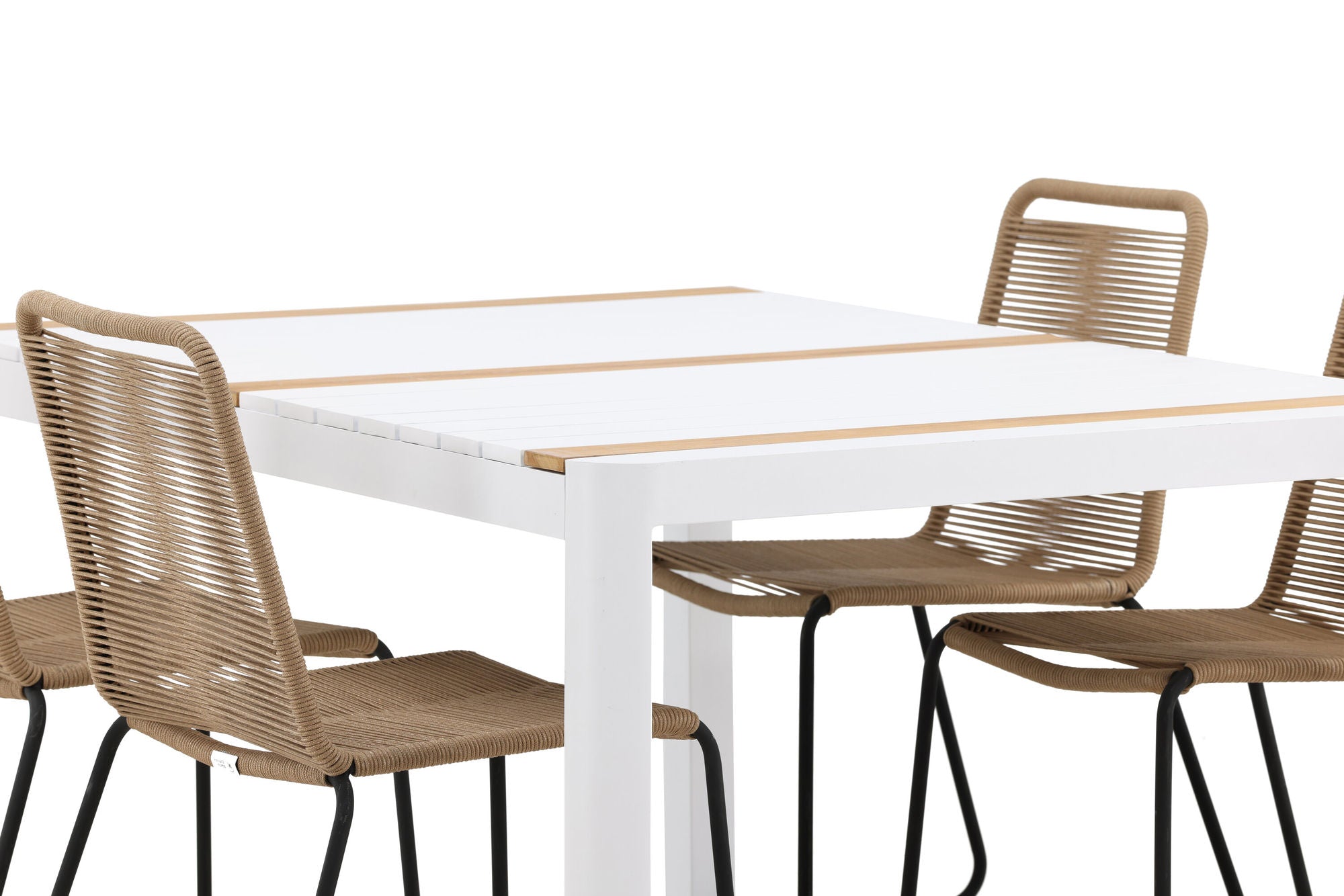 Venture Home Togo - spisebord- White / Teak - Allu / Teak - 150*100 _1+ Lindos Stacking stol - Black Alu / Latte Rope _4