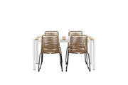 Venture Home Togo - spisebord- White / Teak - Allu / Teak - 150*100 _1+ Lindos Stacking stol - Black Alu / Latte Rope _4