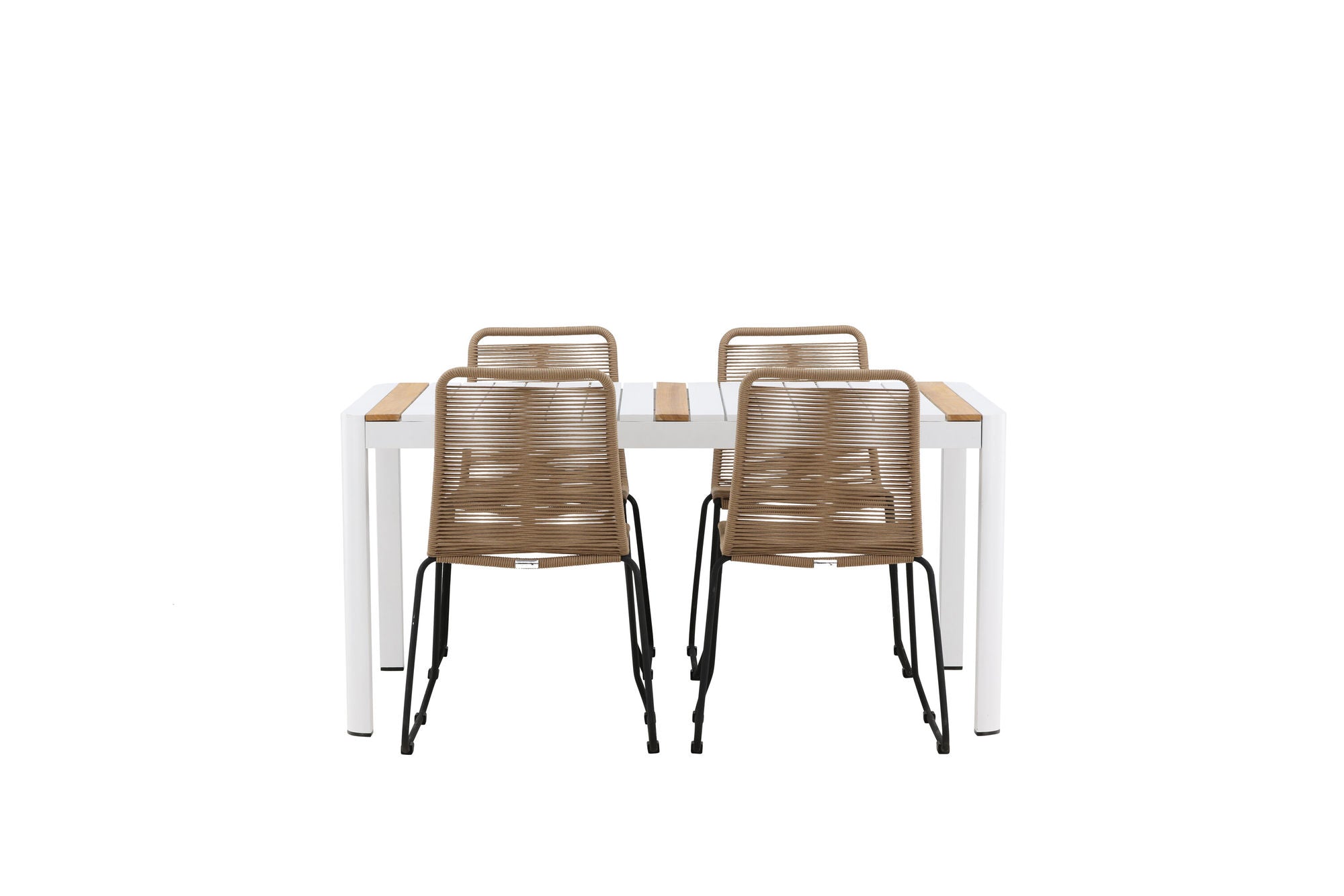 Venture Home Togo - spisebord- White / Teak - Allu / Teak - 150*100 _1+ Lindos Stacking stol - Black Alu / Latte Rope _4