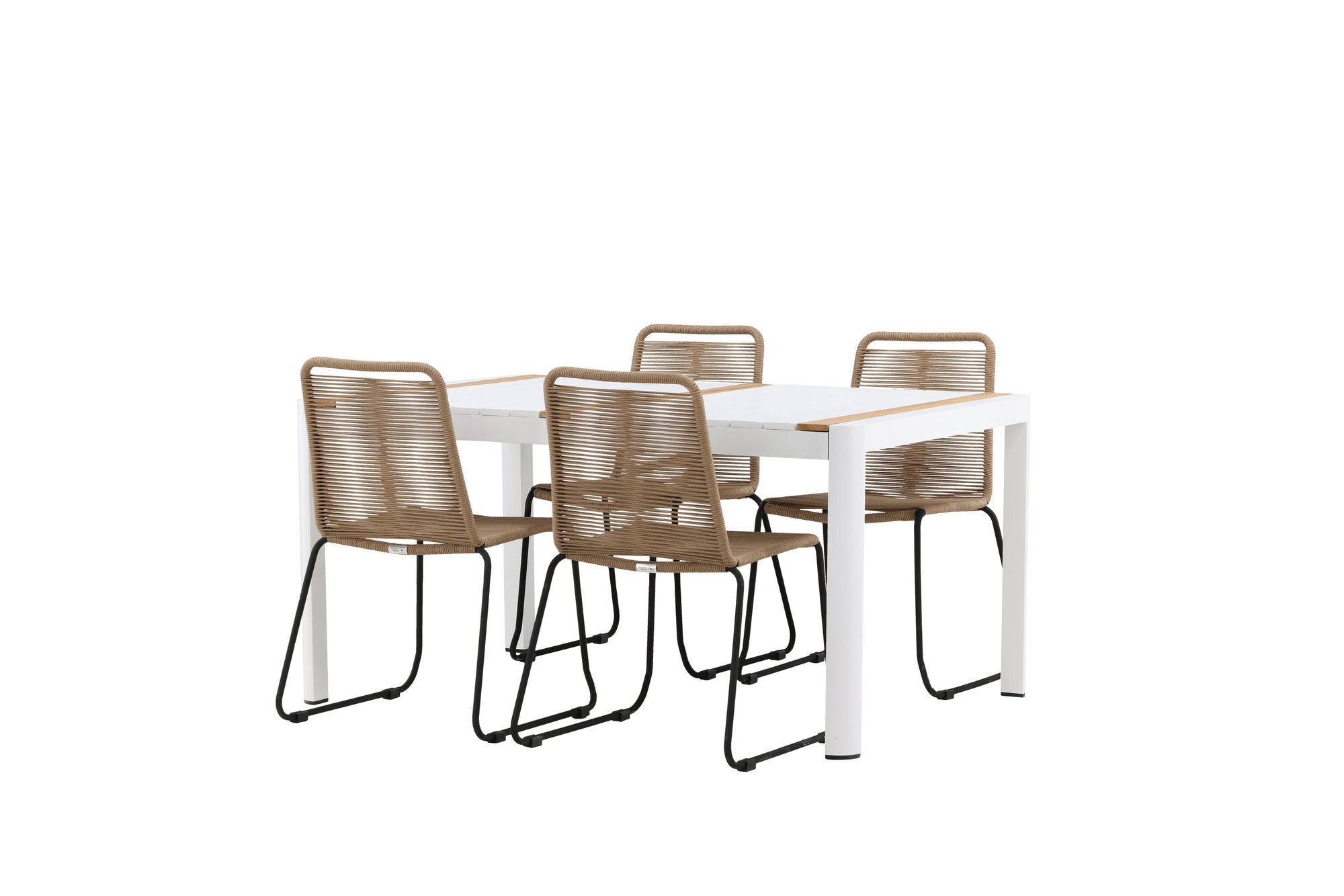 Venture Home Togo - spisebord- White / Teak - Allu / Teak - 150*100 _1+ Lindos Stacking stol - Black Alu / Latte Rope _4
