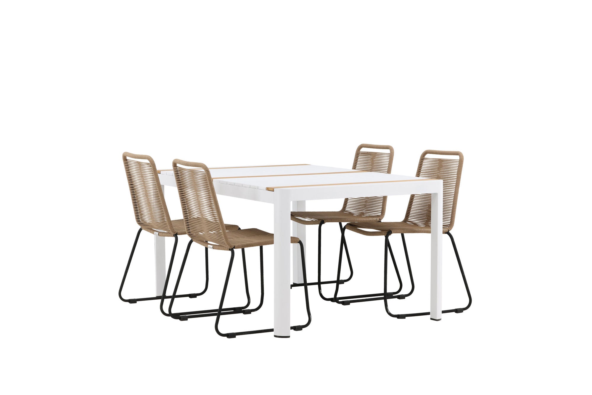 Venture Home Togo - spisebord- White / Teak - Allu / Teak - 150*100 _1+ Lindos Stacking stol - Black Alu / Latte Rope _4