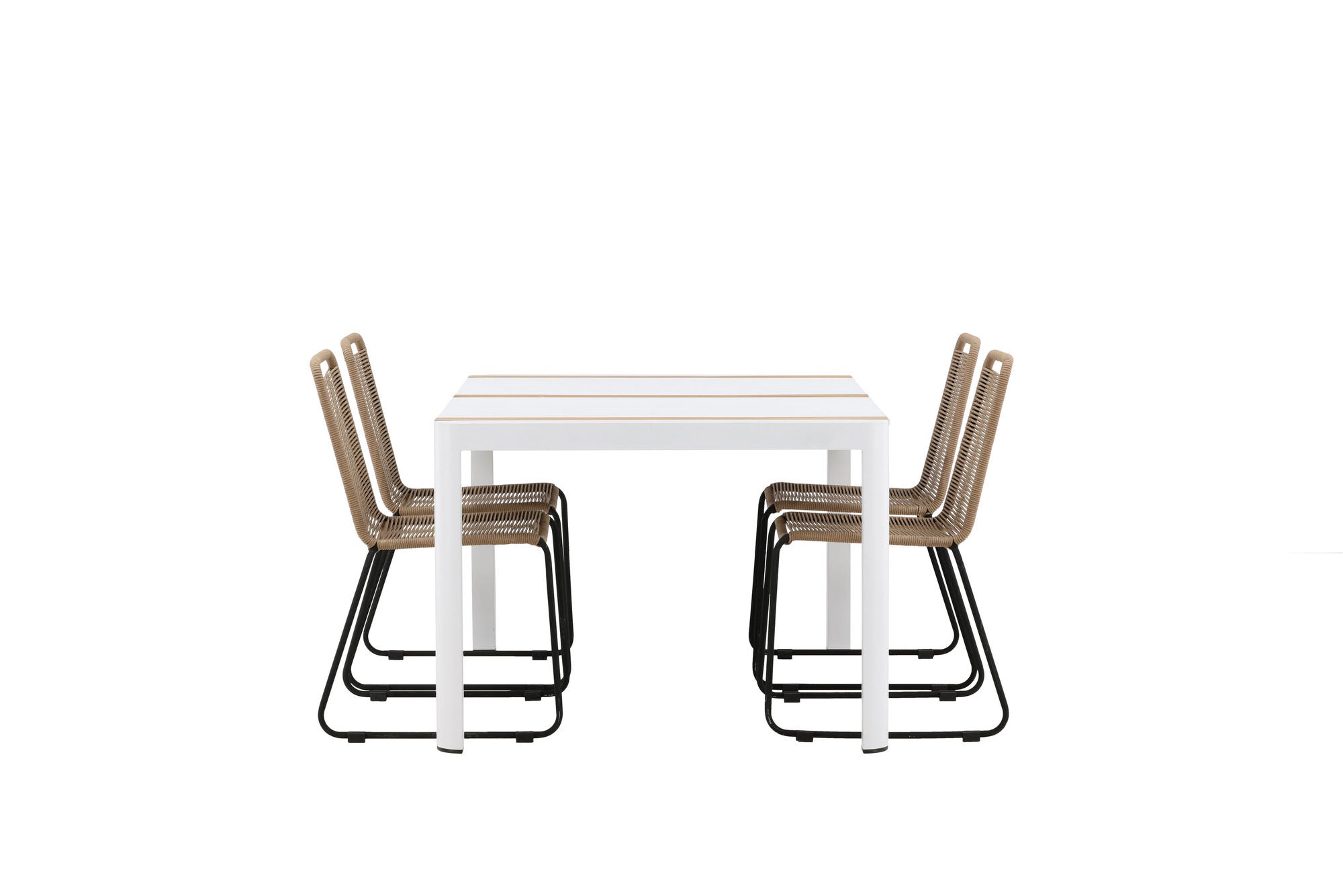 Venture Home Togo - spisebord- White / Teak - Allu / Teak - 150*100 _1+ Lindos Stacking stol - Black Alu / Latte Rope _4