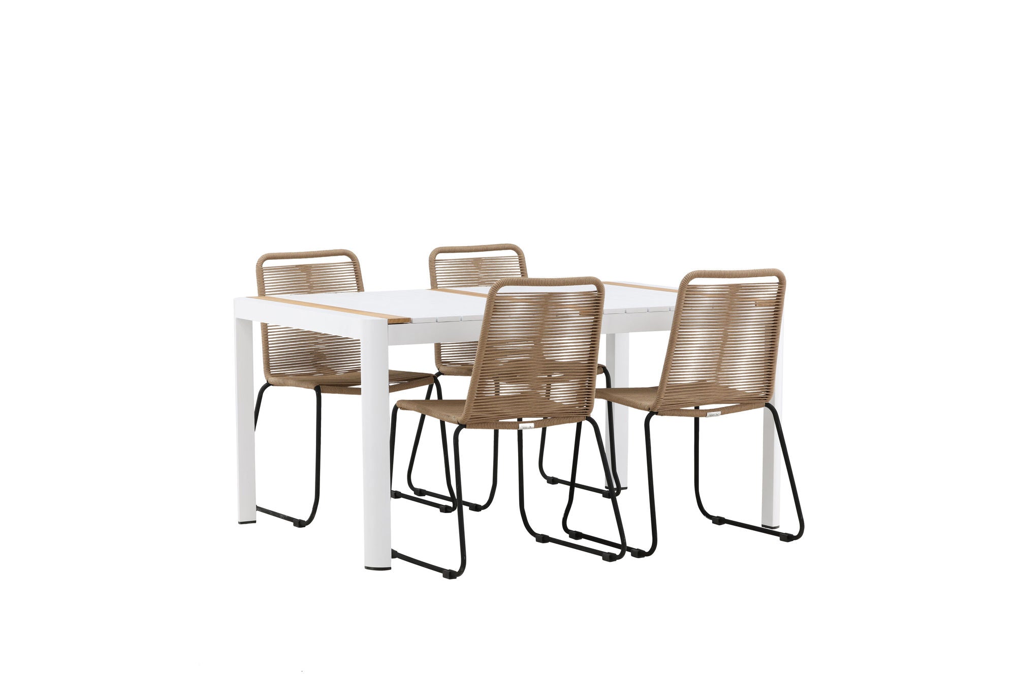 Venture Home Togo - spisebord- White / Teak - Allu / Teak - 150*100 _1+ Lindos Stacking stol - Black Alu / Latte Rope _4