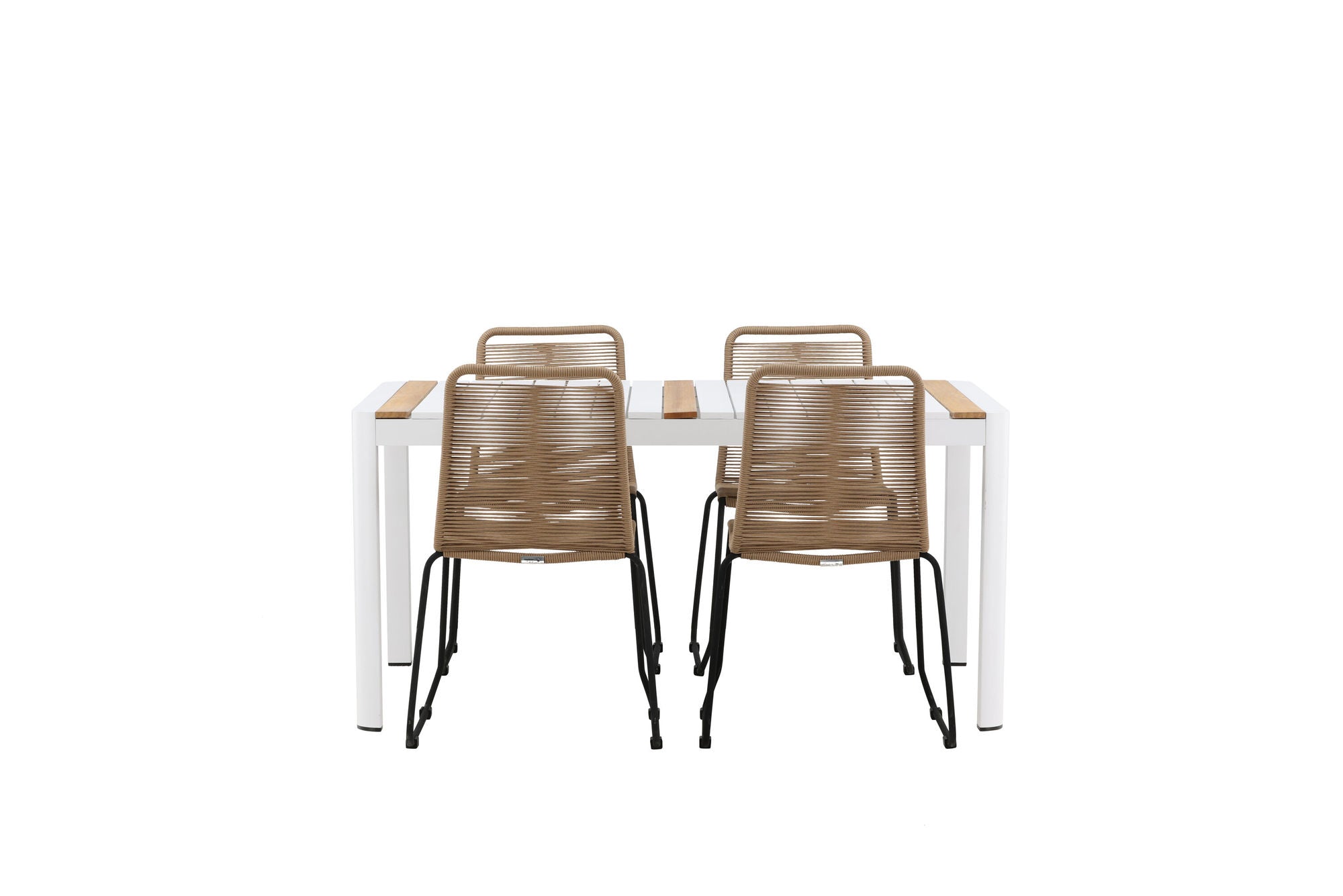 Venture Home Togo - spisebord- White / Teak - Allu / Teak - 150*100 _1+ Lindos Stacking stol - Black Alu / Latte Rope _4