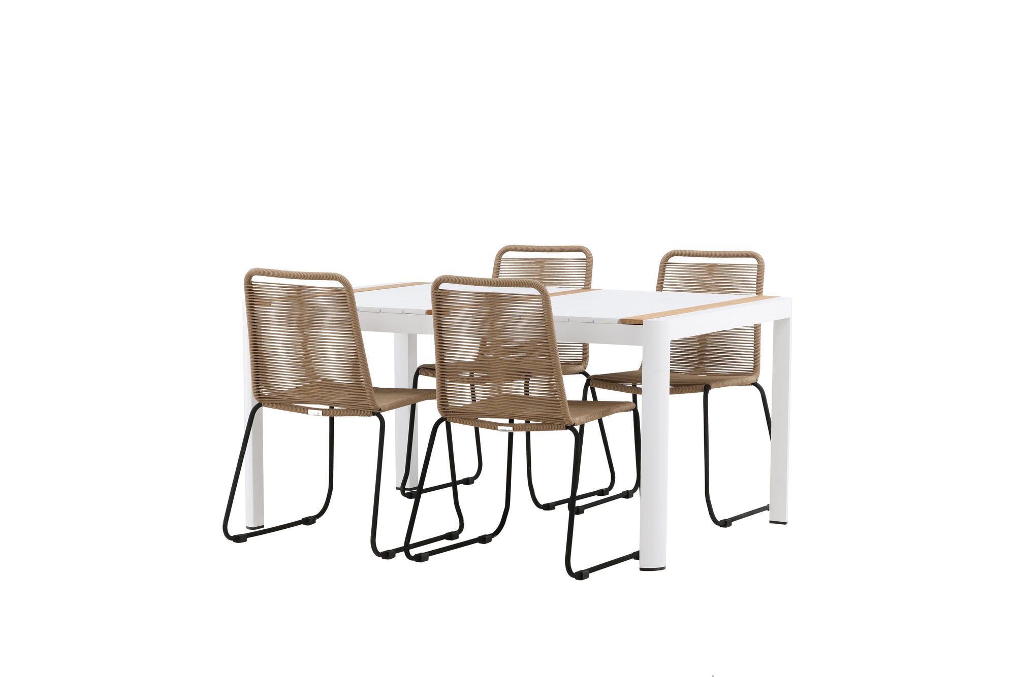 Venture Home Togo - spisebord- White / Teak - Allu / Teak - 150*100 _1+ Lindos Stacking stol - Black Alu / Latte Rope _4