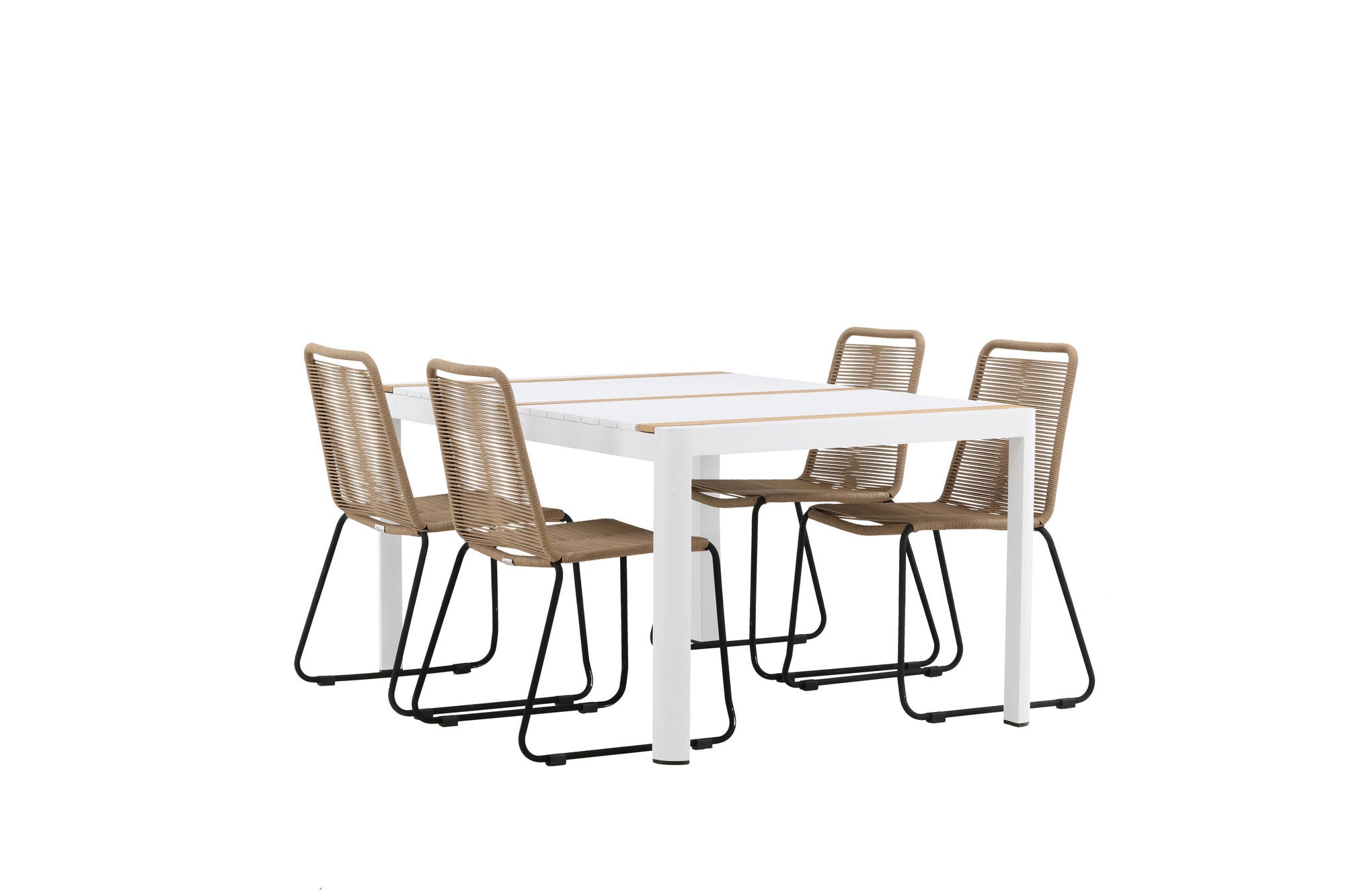 Venture Home Togo - spisebord- White / Teak - Allu / Teak - 150*100 _1+ Lindos Stacking stol - Black Alu / Latte Rope _4