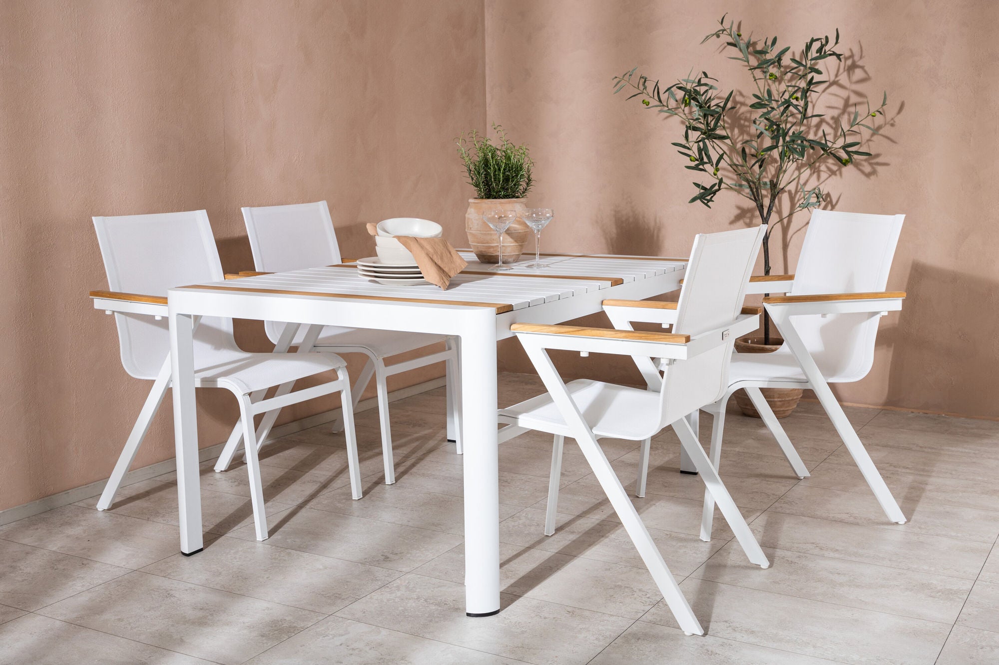 Venture Home Togo - spisebord- White / Teak - Allu / Teak - 150*100 _1+ Mexico stol - White/Teak _4