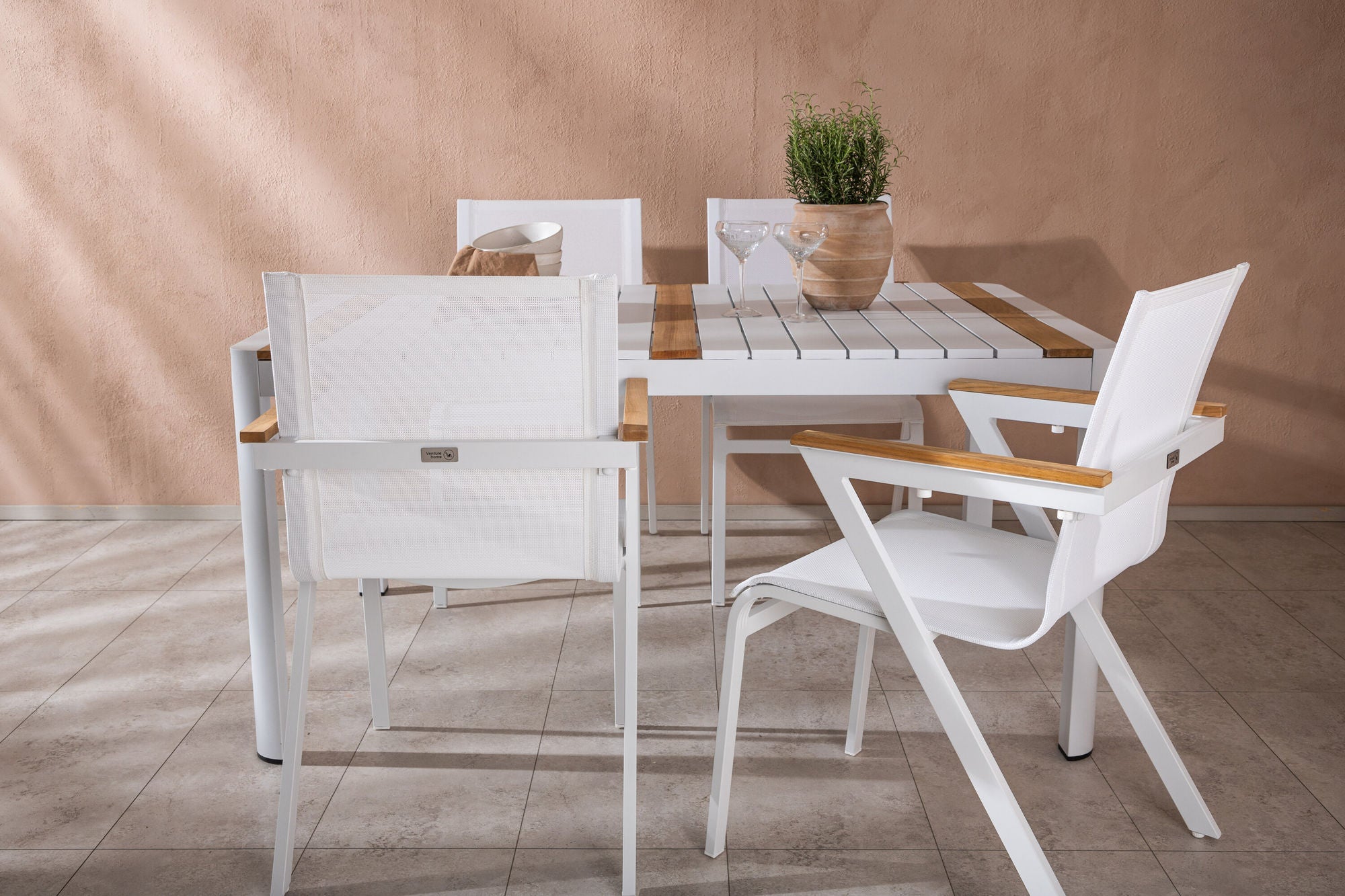 Venture Home Togo - spisebord- White / Teak - Allu / Teak - 150*100 _1+ Mexico stol - White/Teak _4