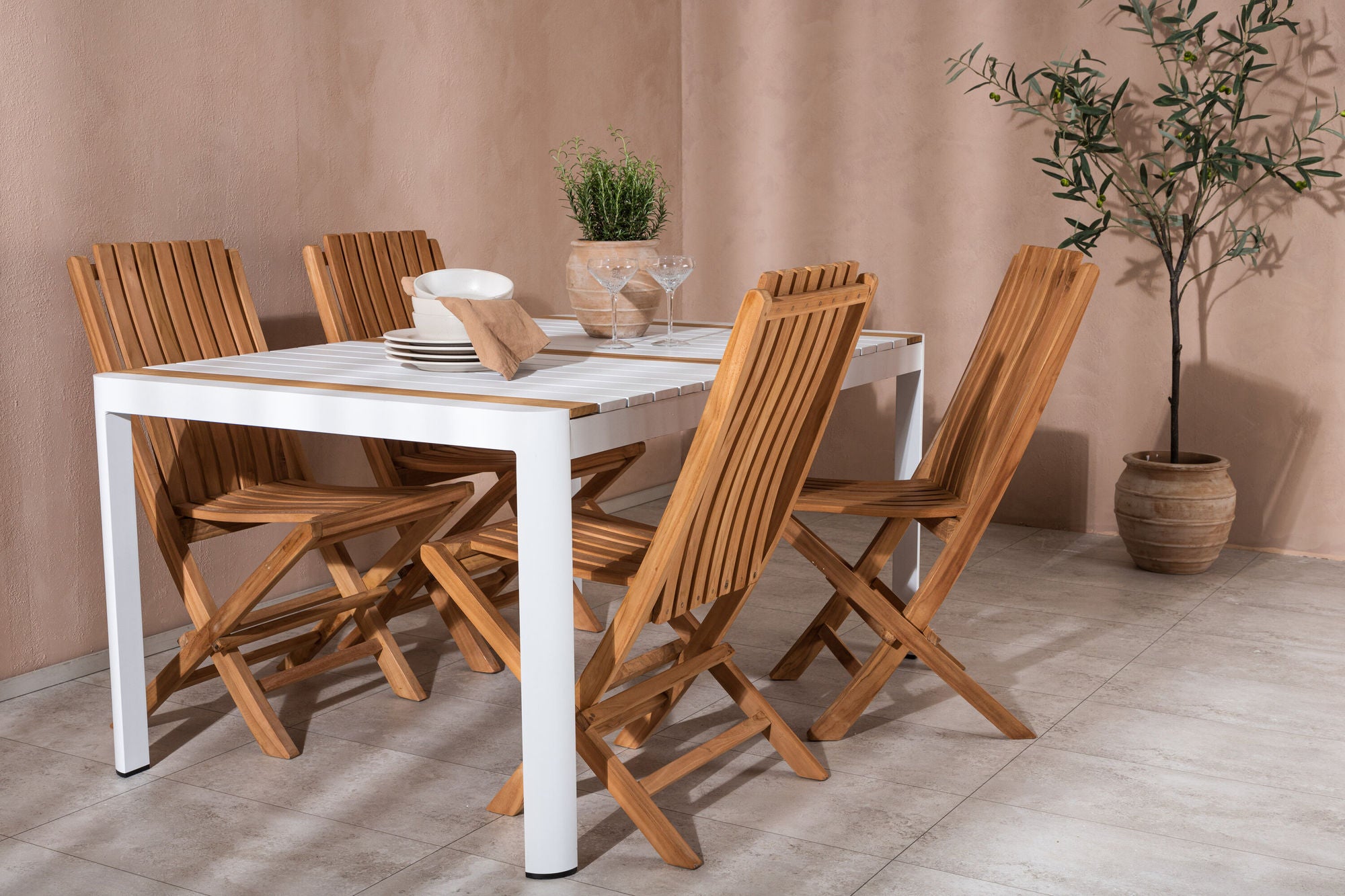 Venture Home Togo - spisebord- White / Teak - Allu / Teak - 150*100 _1+ Ghana - Folding stol- Natural - Teak - _4